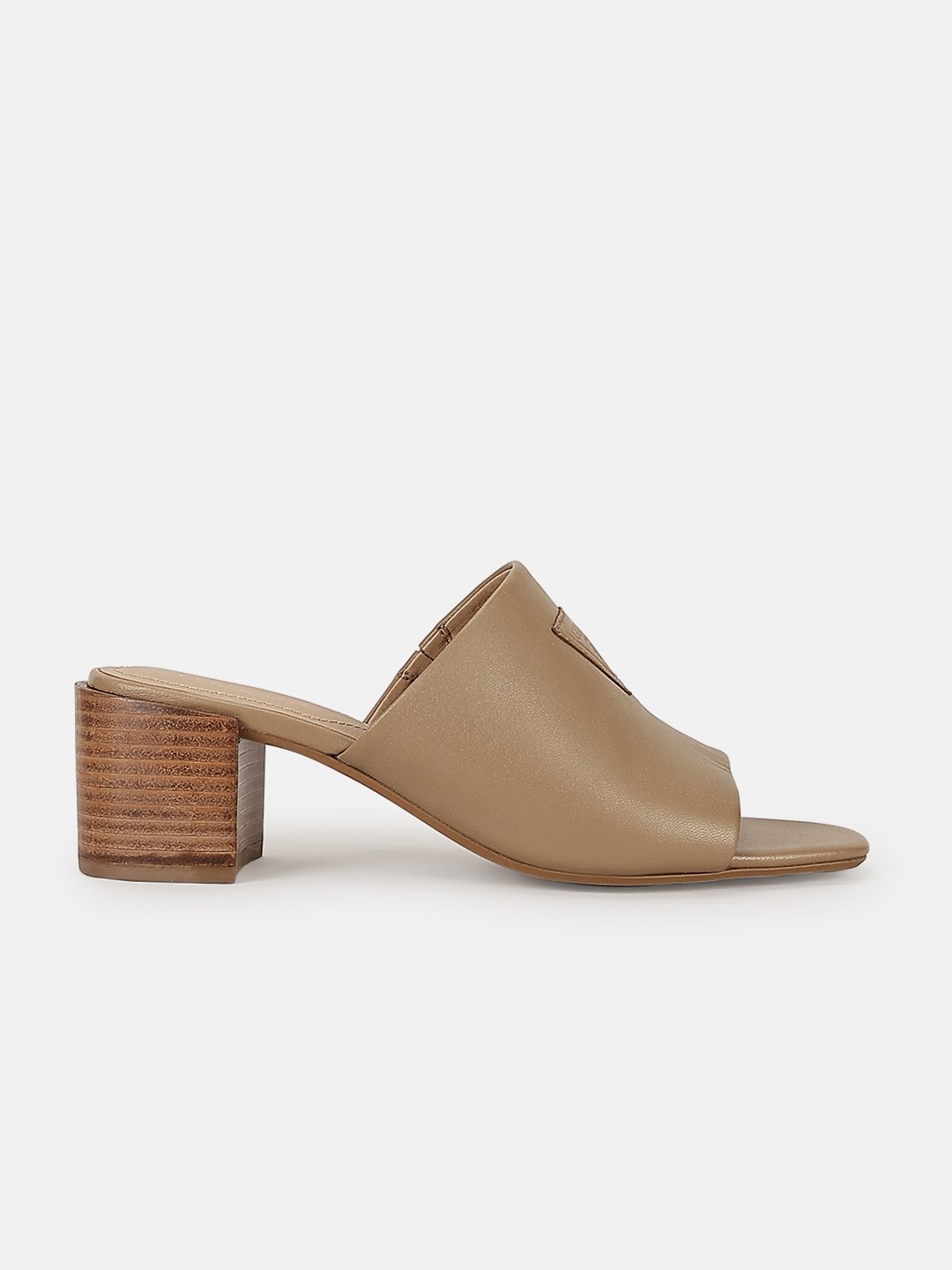 Beige Solid Slip-On Open Toe Sabot Heels