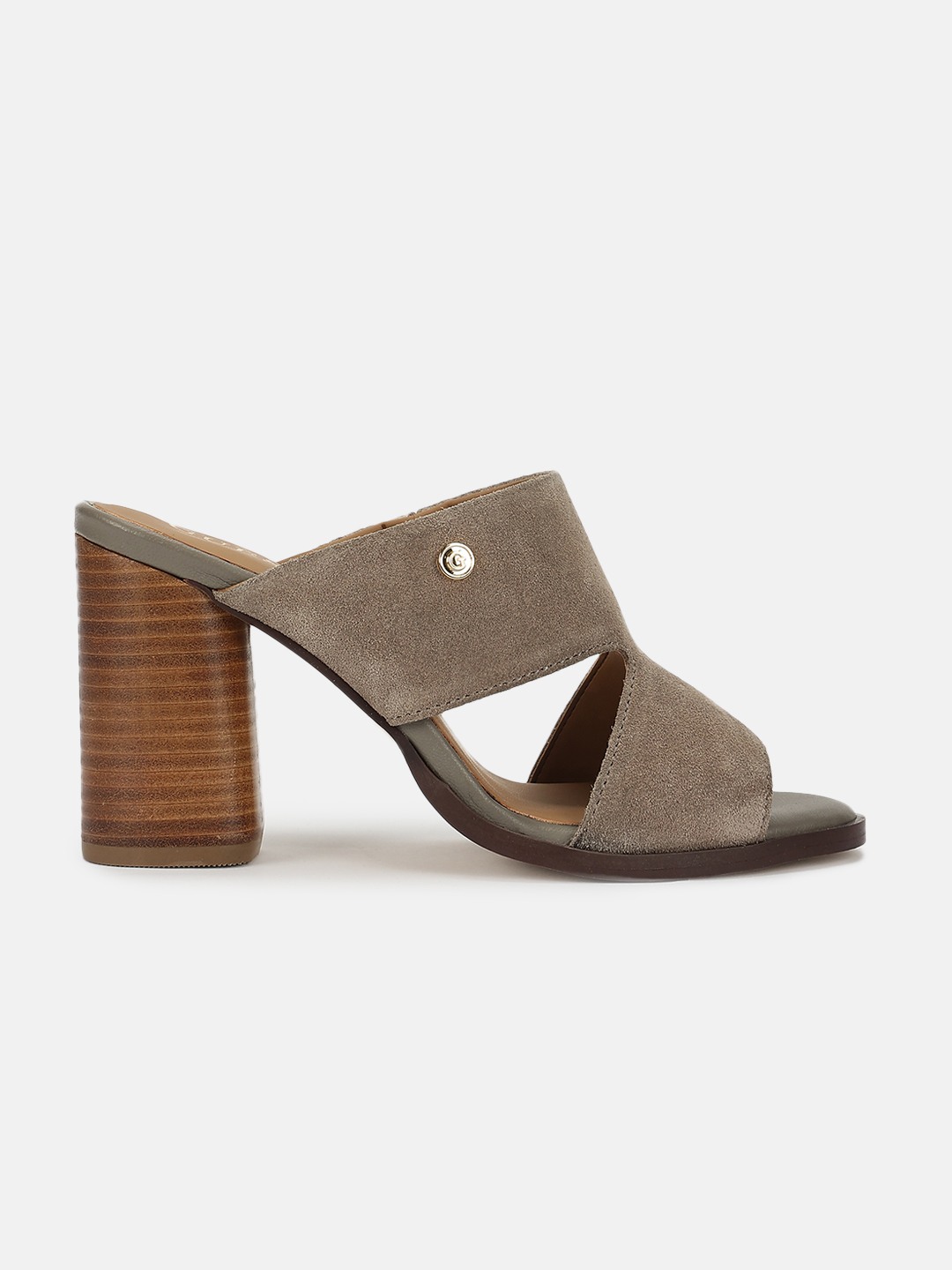 Taupe Solid Slip-On Sabot Dress Mule High Heel Sandals