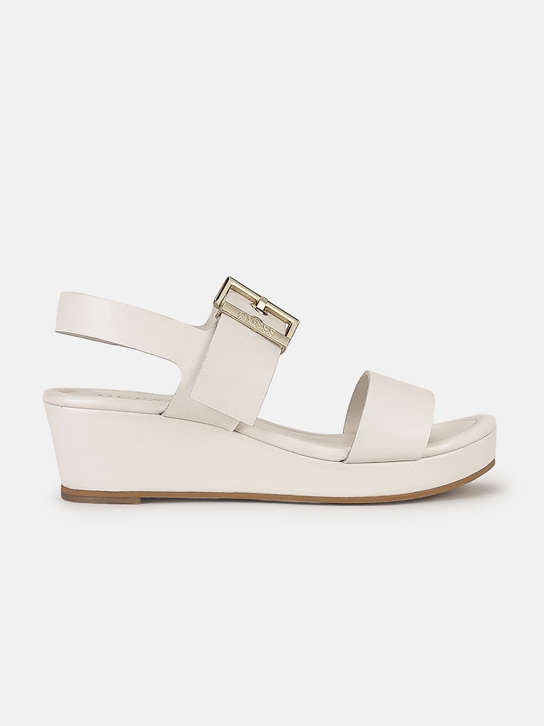 White Solid Buckle Strap Open Toe Platform Wedges