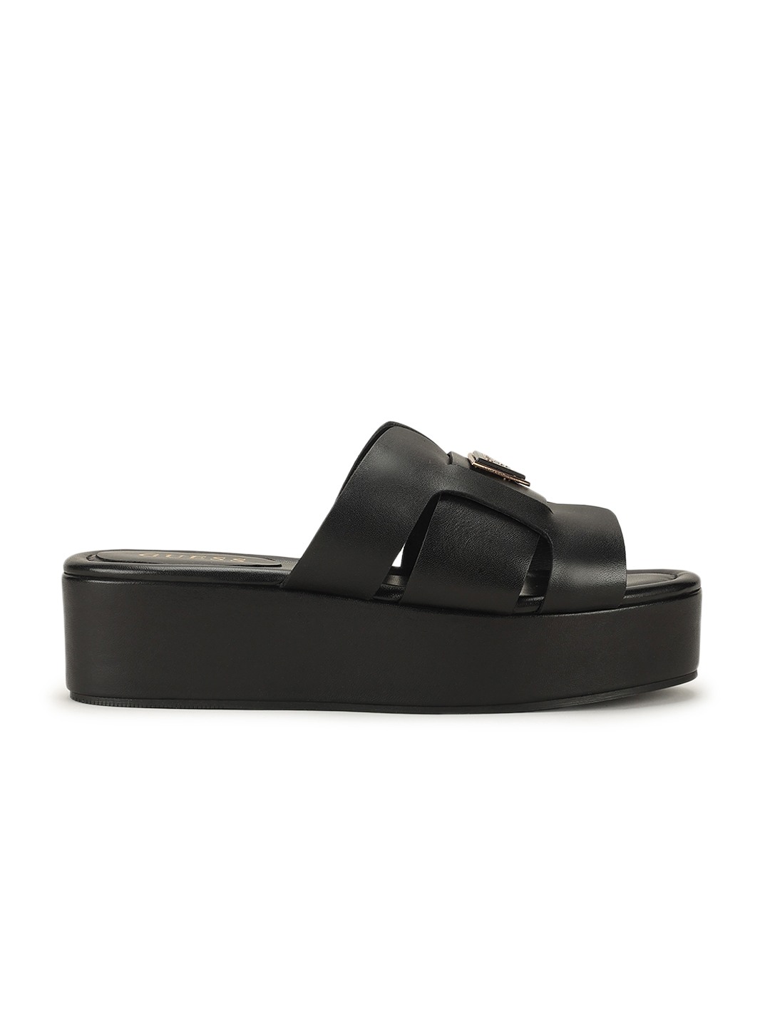 Neha Black Solid Slip-On Wedges