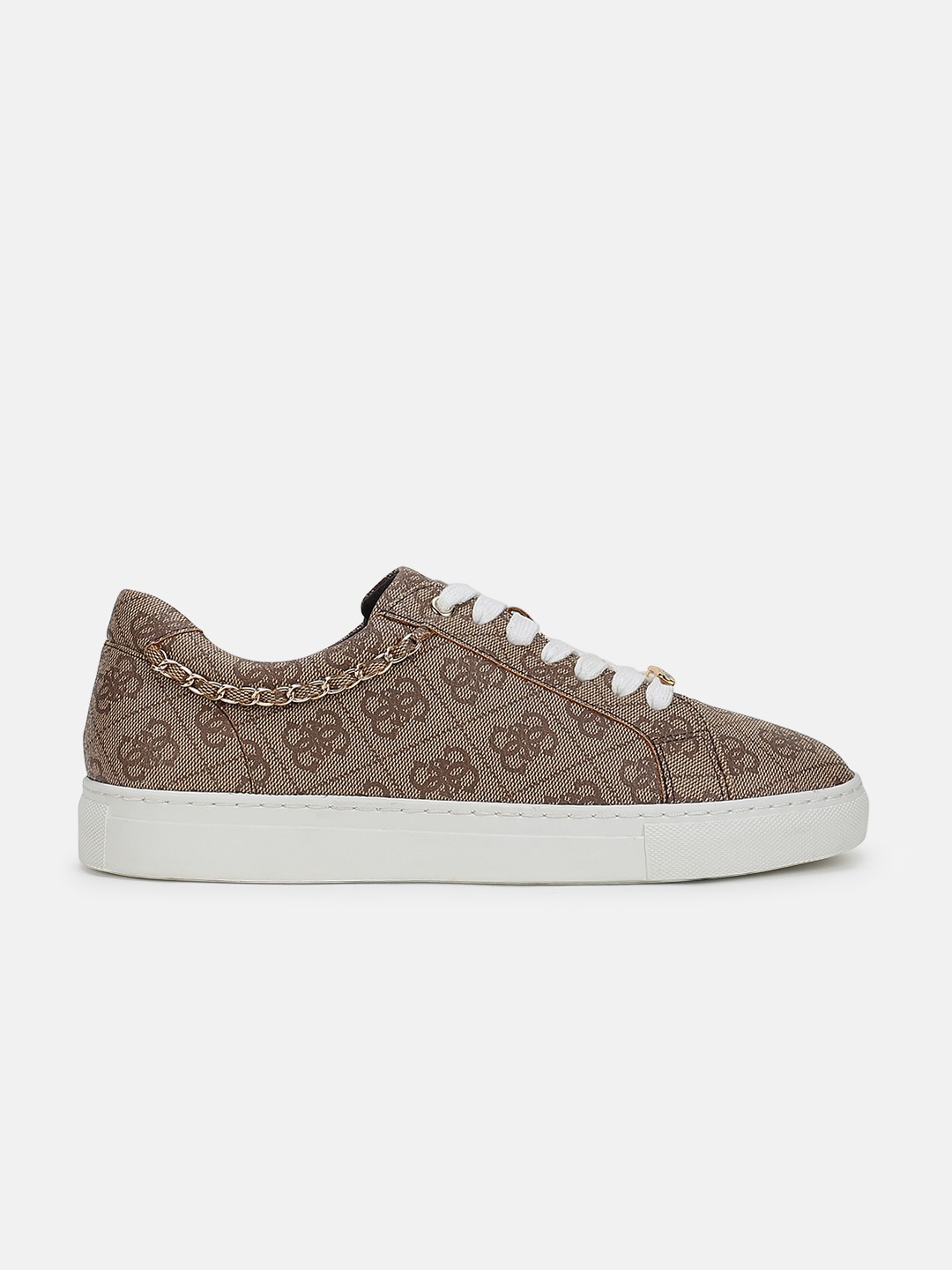 Beige Printed Lace-Up Cupsole Sneakers