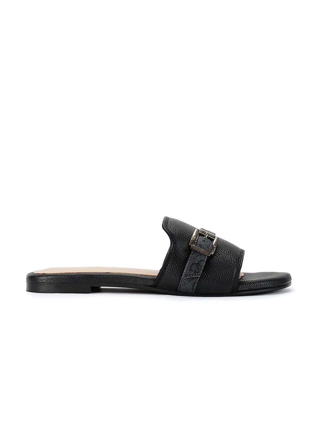 Women's Black Coal Textured Palak Flat Sandals