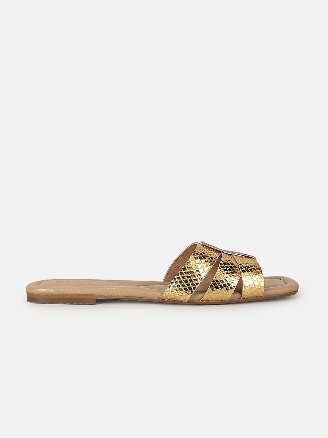 Gold Solid Slip-On Open Toe Flat Sandals
