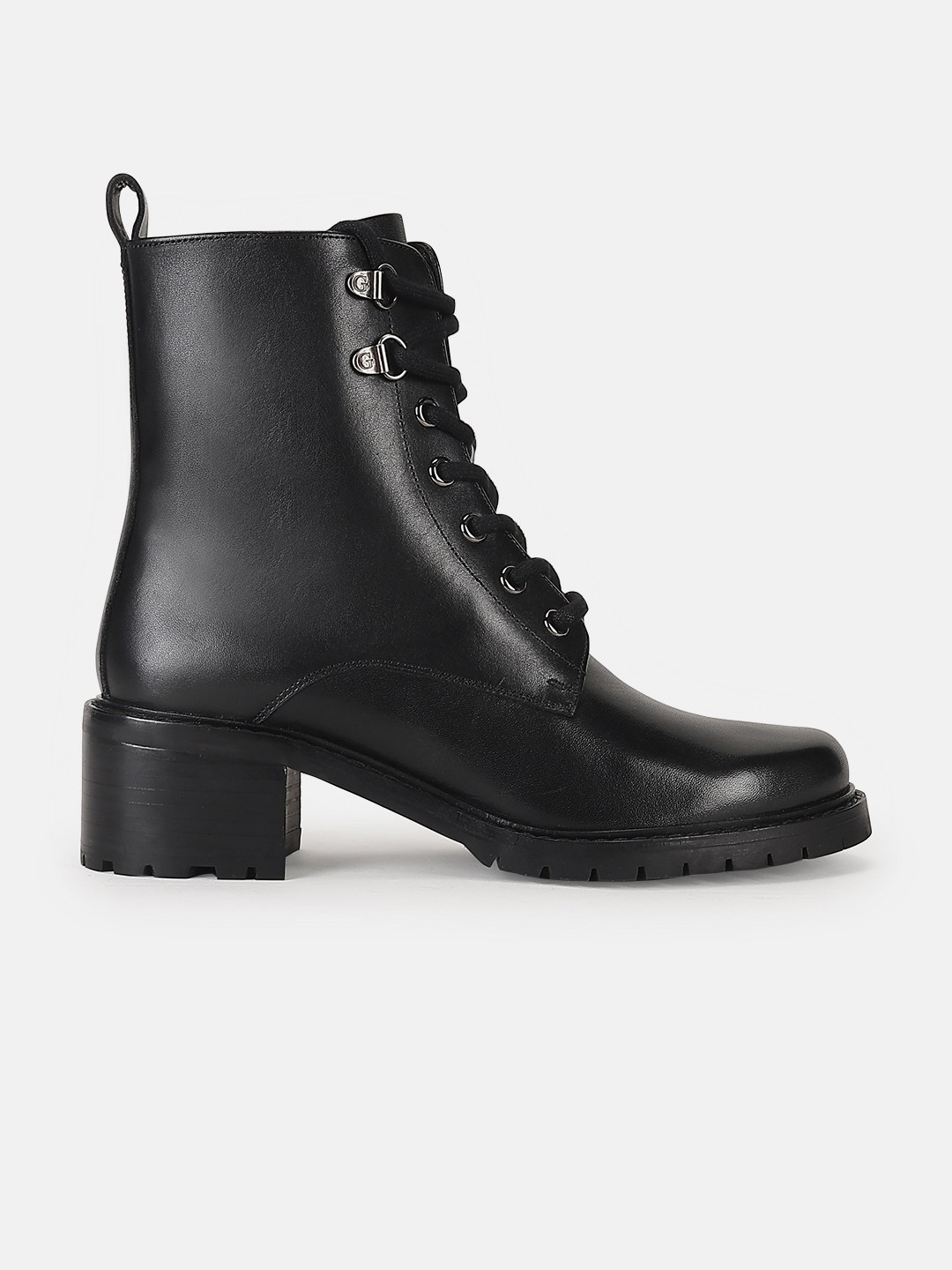Black Solid Lace-Up Round Toe Anfibio Boots