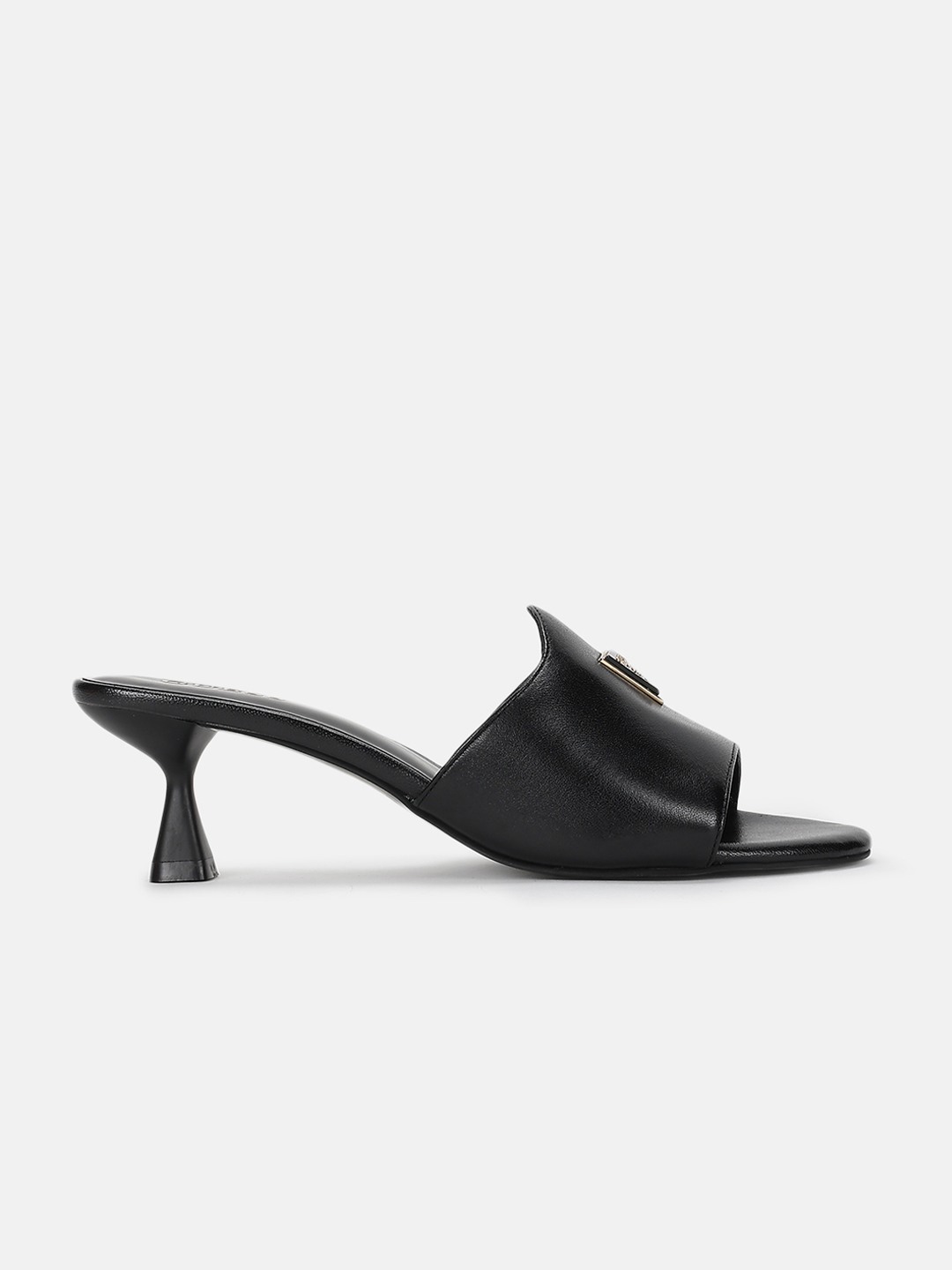 Black Solid Rupa Dress Slip On Kitten Heel Sandals