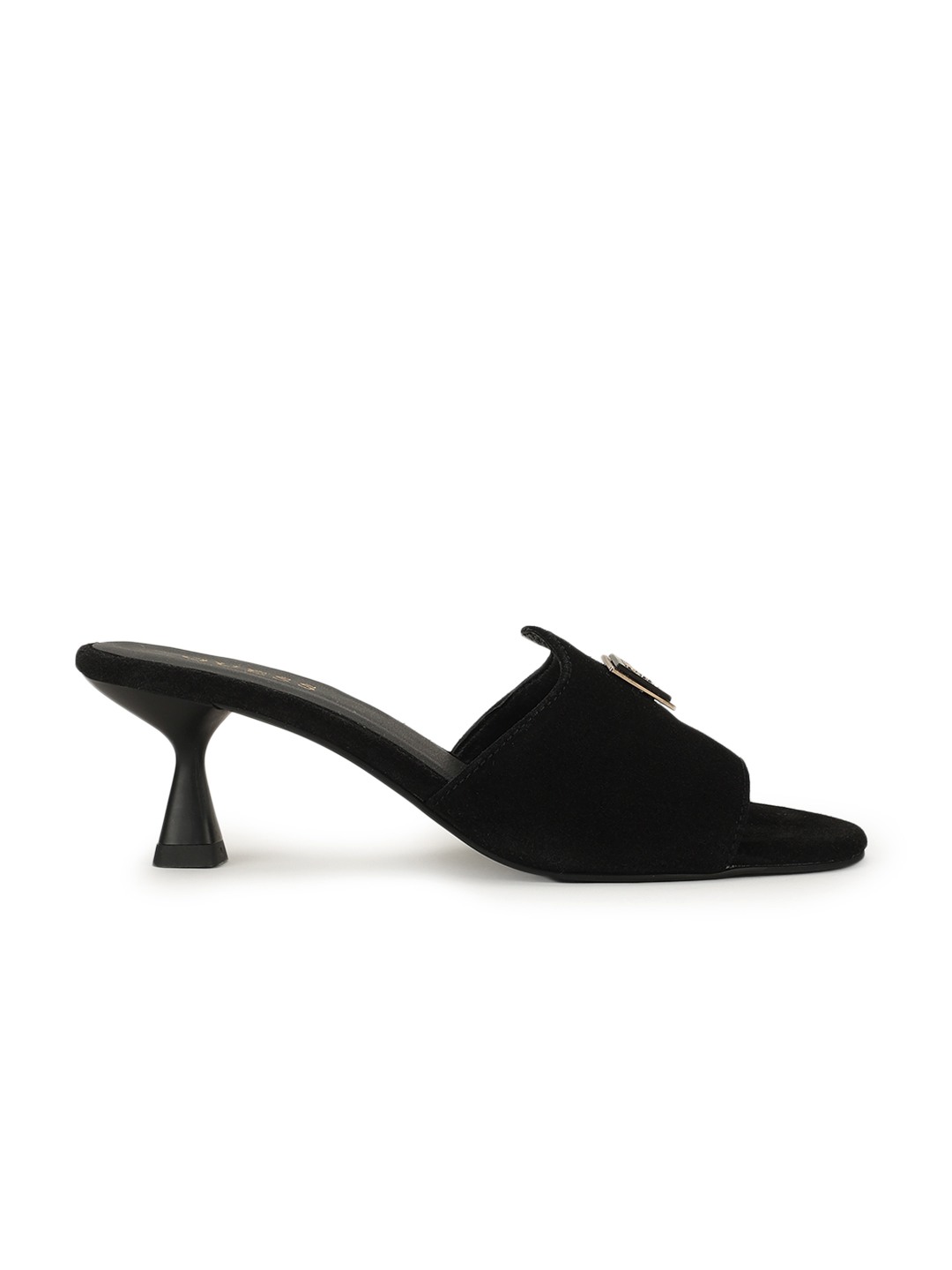 Rupa Black Solid Peep Toes Kitten Heels