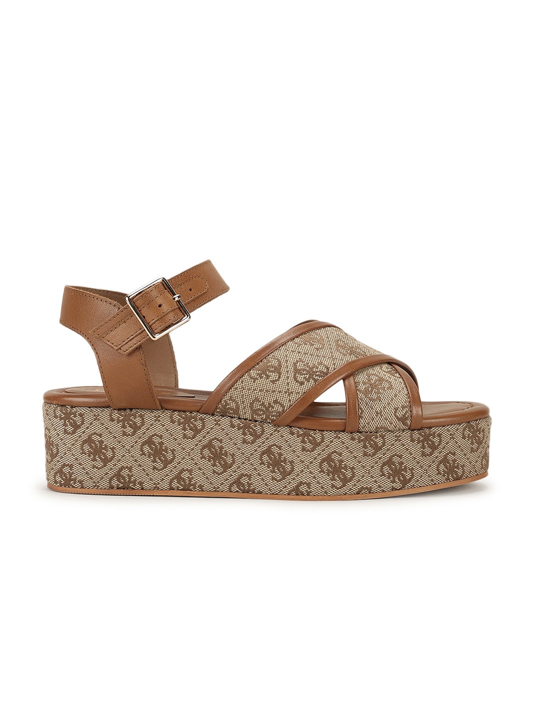 Swati Beige & Brown Solid Backstrap Buckle Wedges