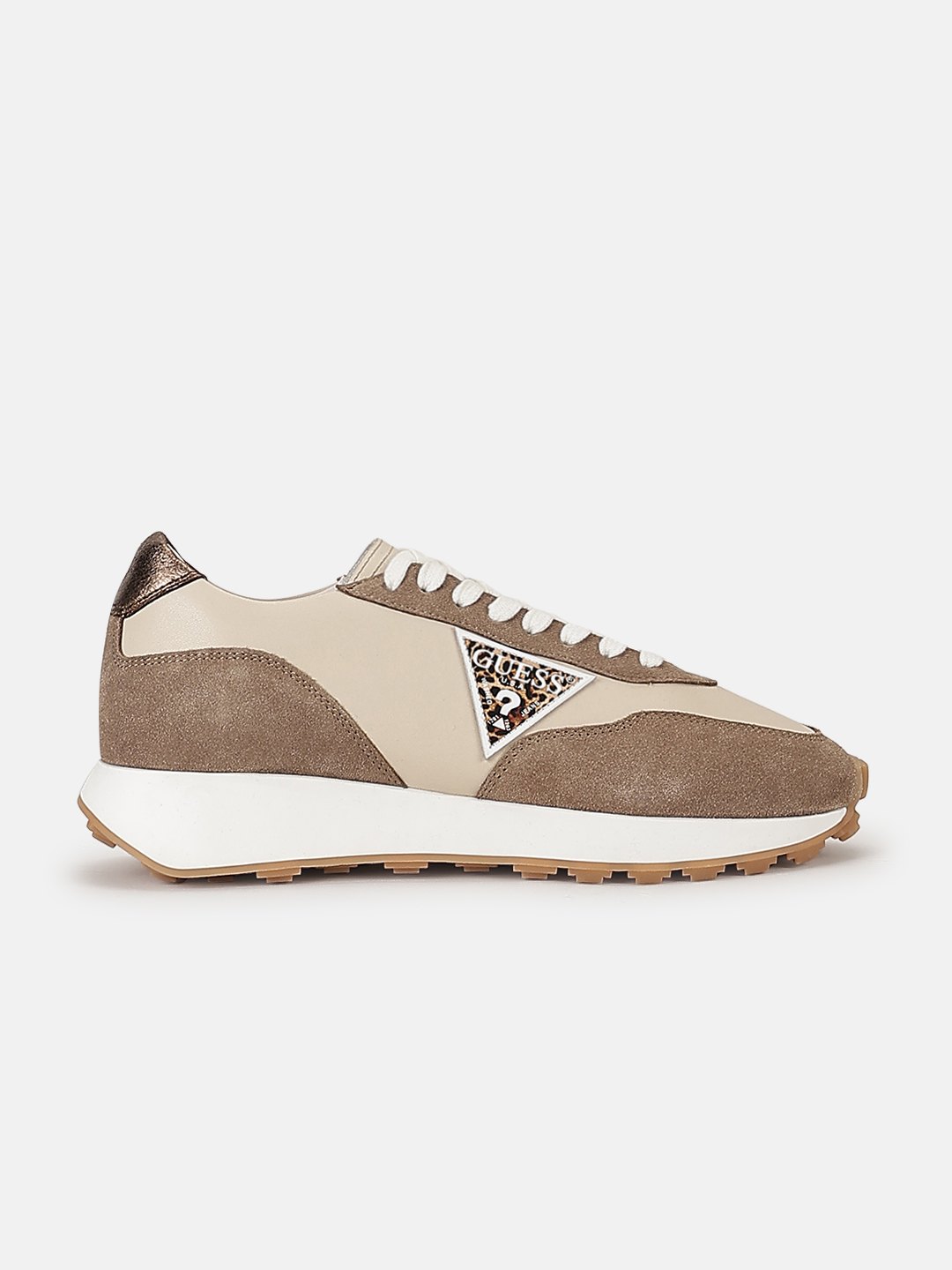 Beige & Brown Colorblock Lace-Up Round Toe Running Sneakers