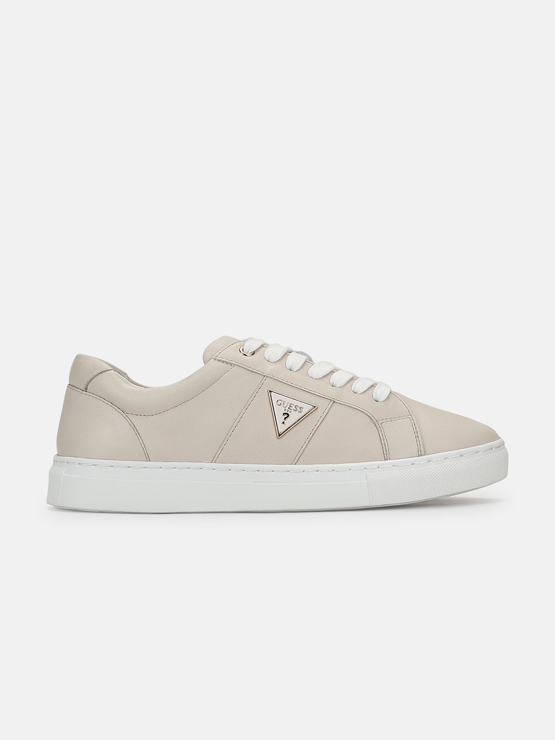 Beige Solid Lace-Up Round Toe Cupsole Sneakers