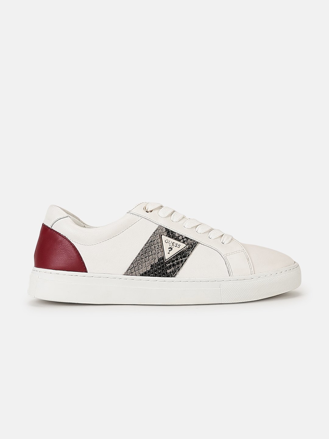White & Red Colorblock Lace-Up Round Toe Cupsole Sneakers
