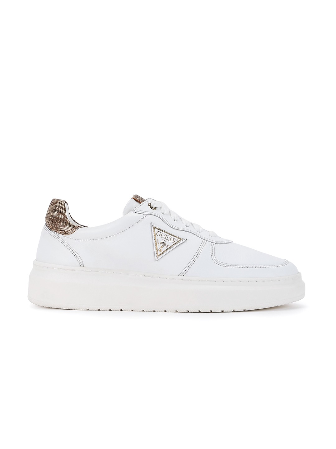 Women's White Beige Brown Monogram Yami Lace-Up Sneakers