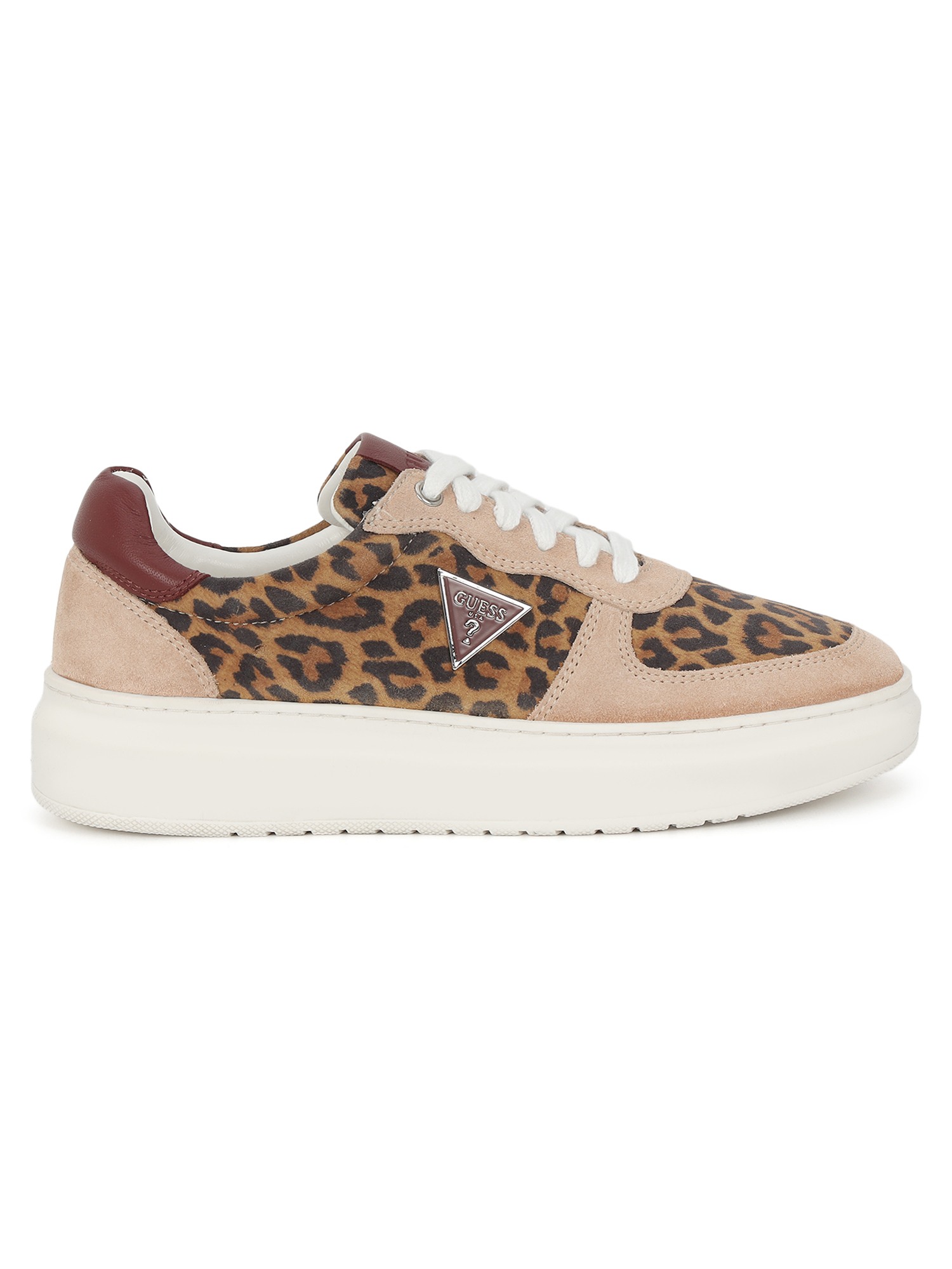 Guess Yami Leopard Print Round Toe Lace-Ups Basket Sneakers