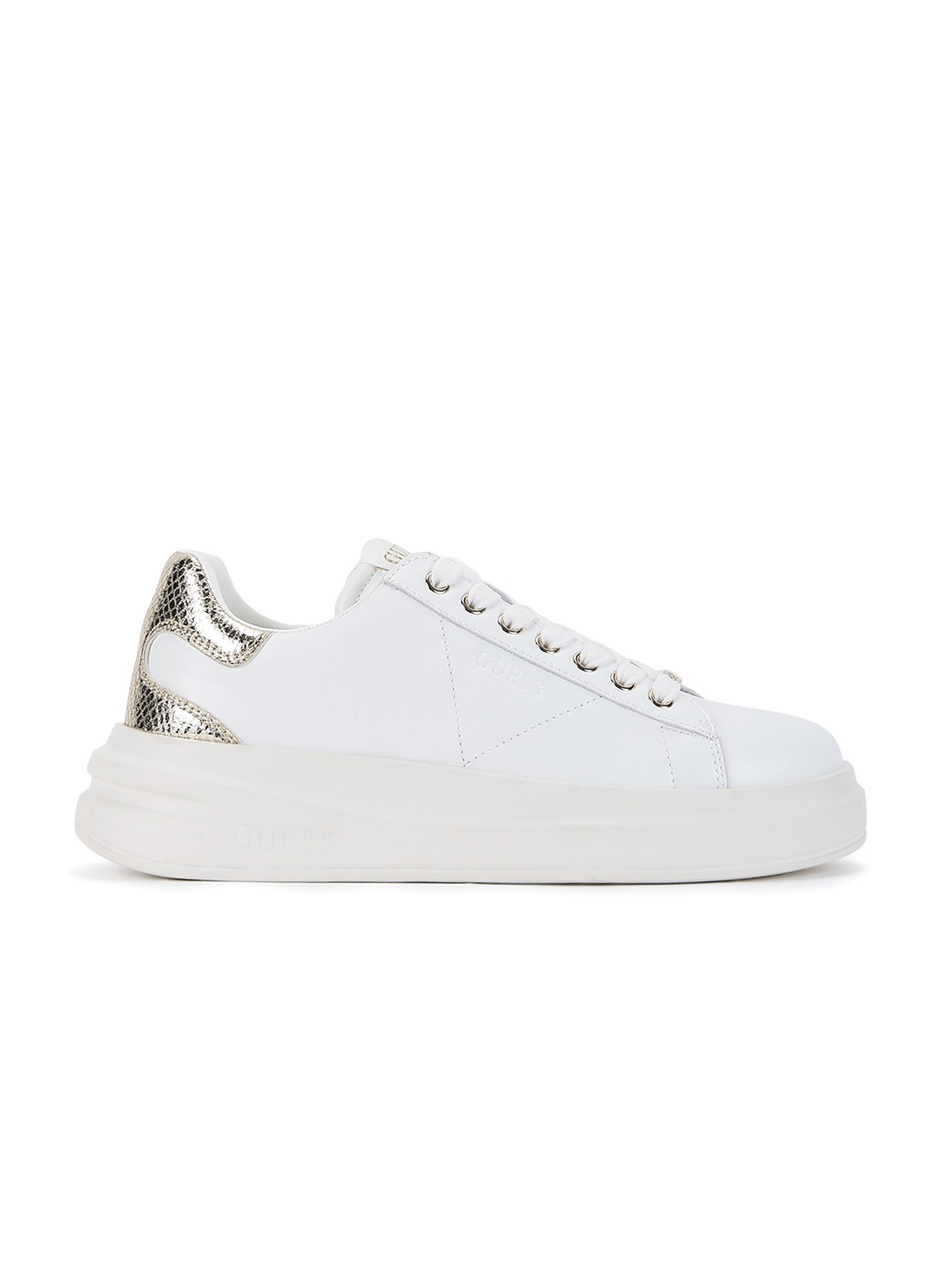 Women's White Gold Textured Elbina Lace-Up Sneakers