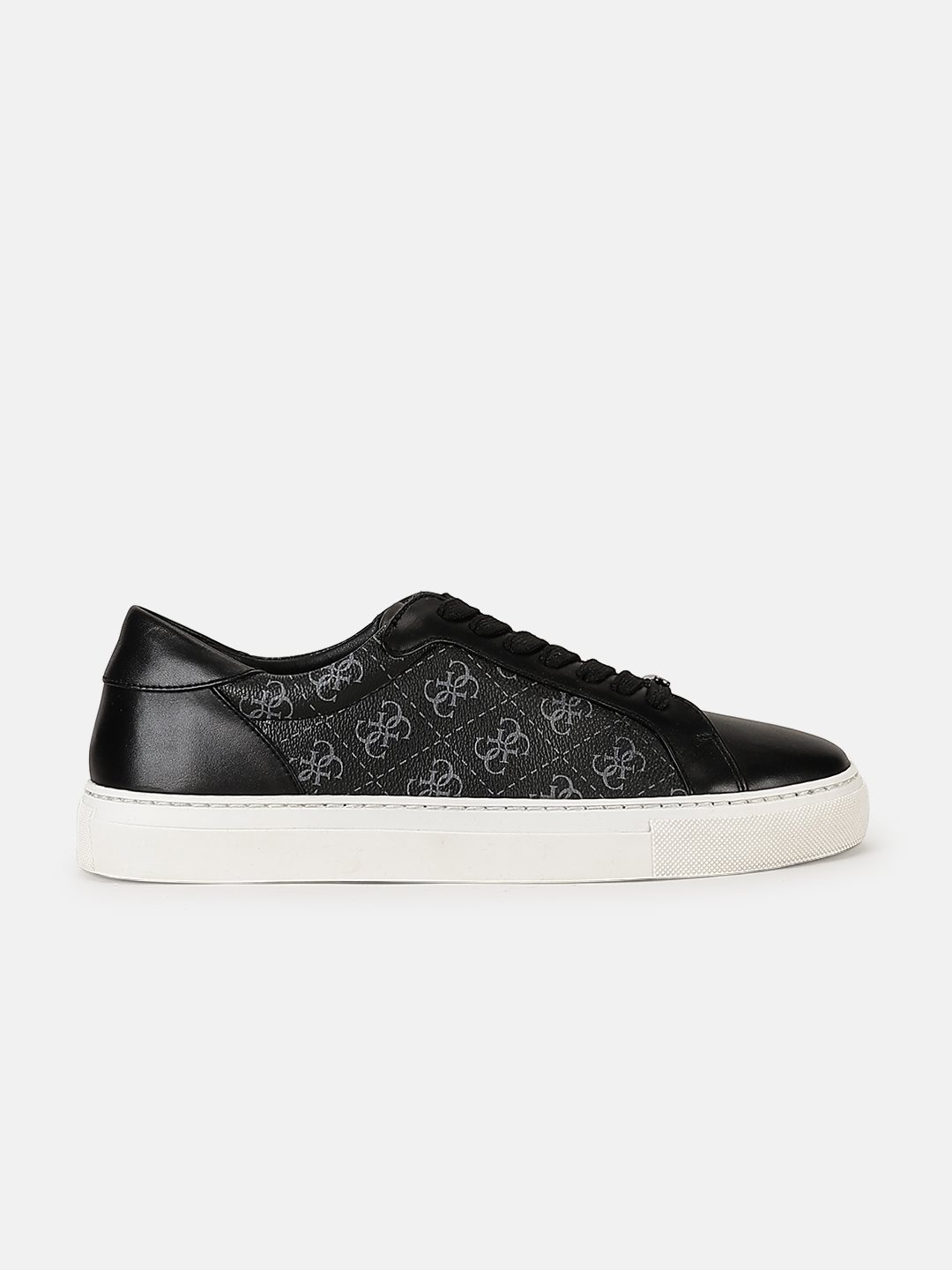 Black Printed Lace-Up Round Toe Cupsole Sneakers
