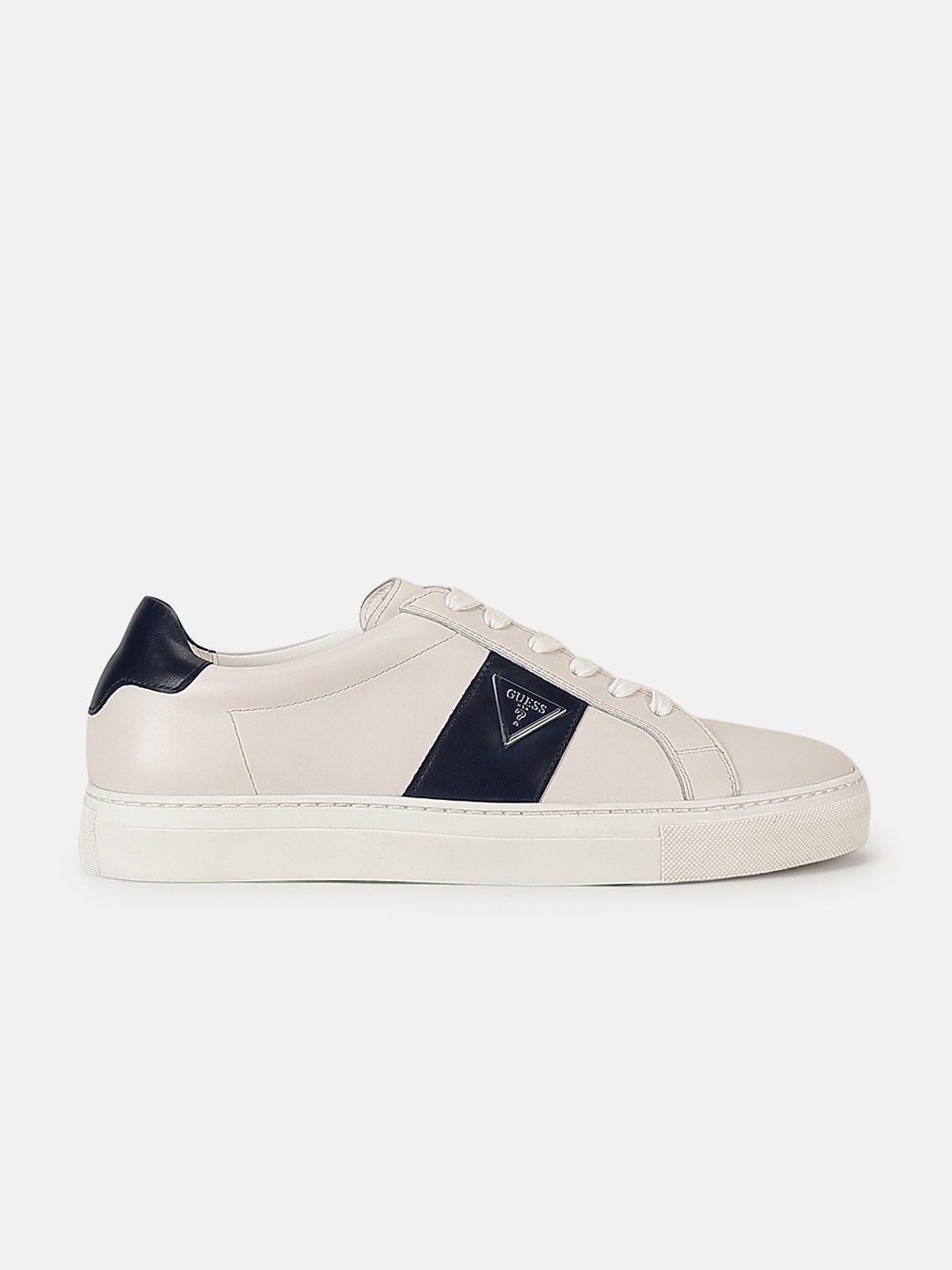 White & Blue Colorblock Lace-Up Round Toe Cupsole Sneakers