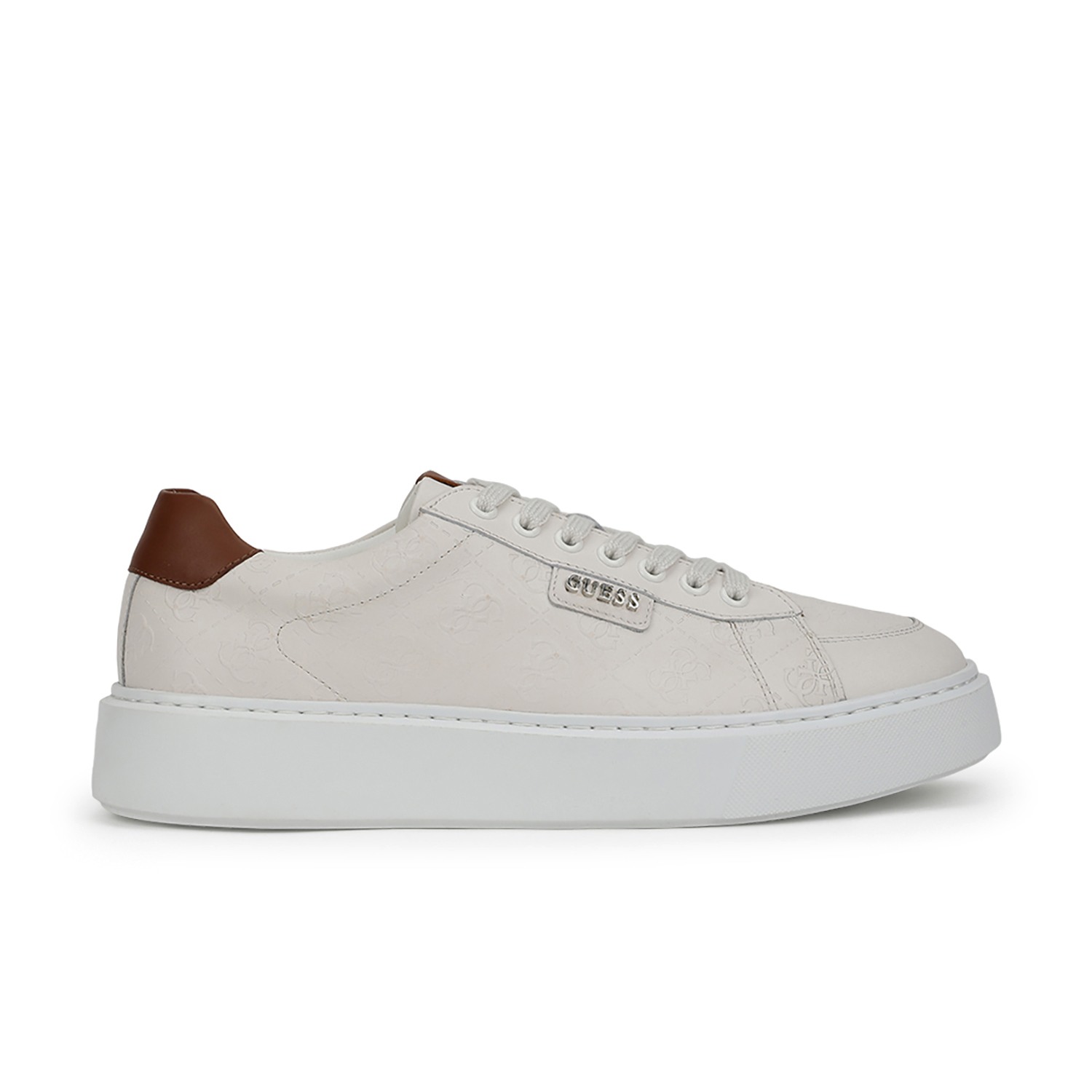 Men Off White Leather Lace-Up Sneakers