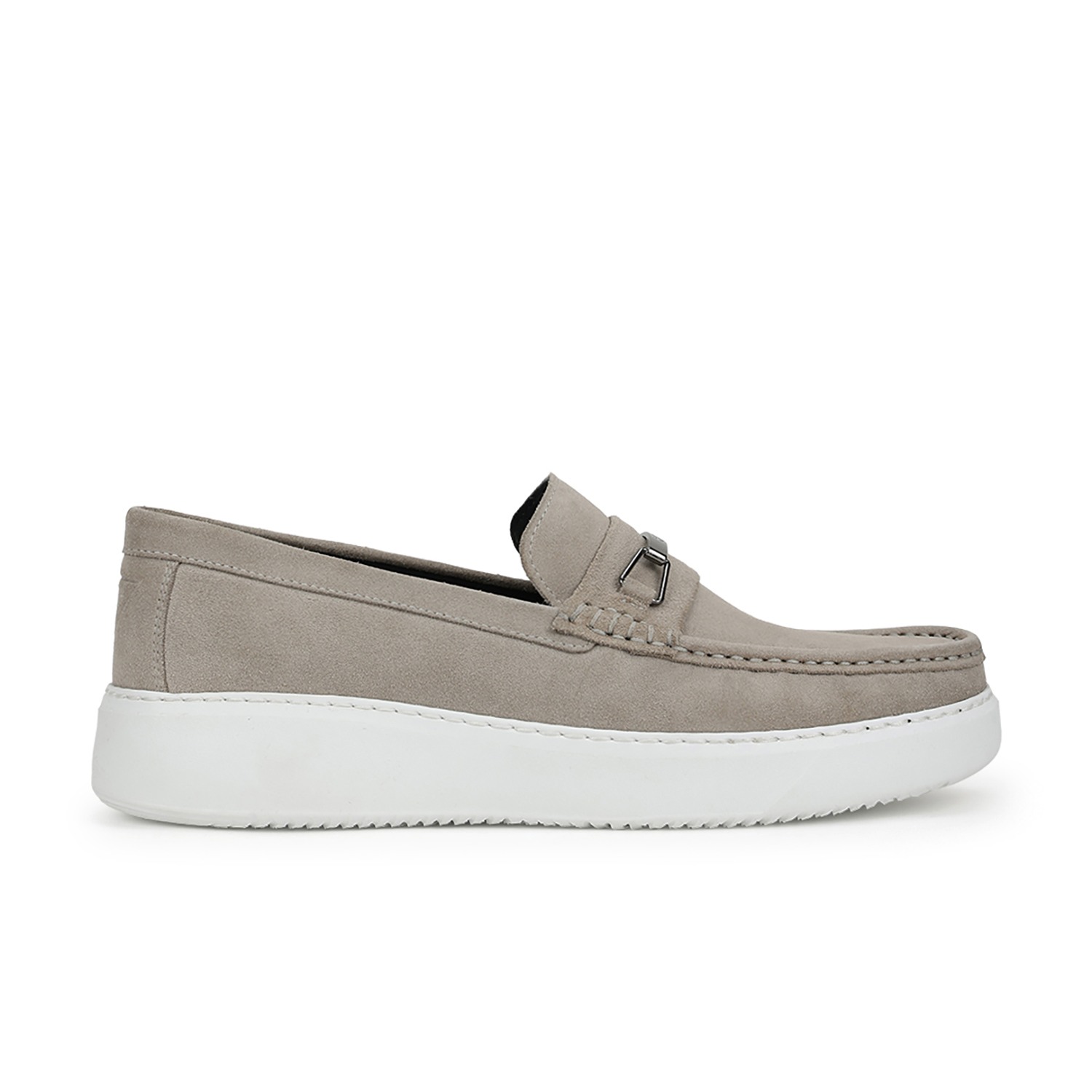 Men Grey Leather Moccasins