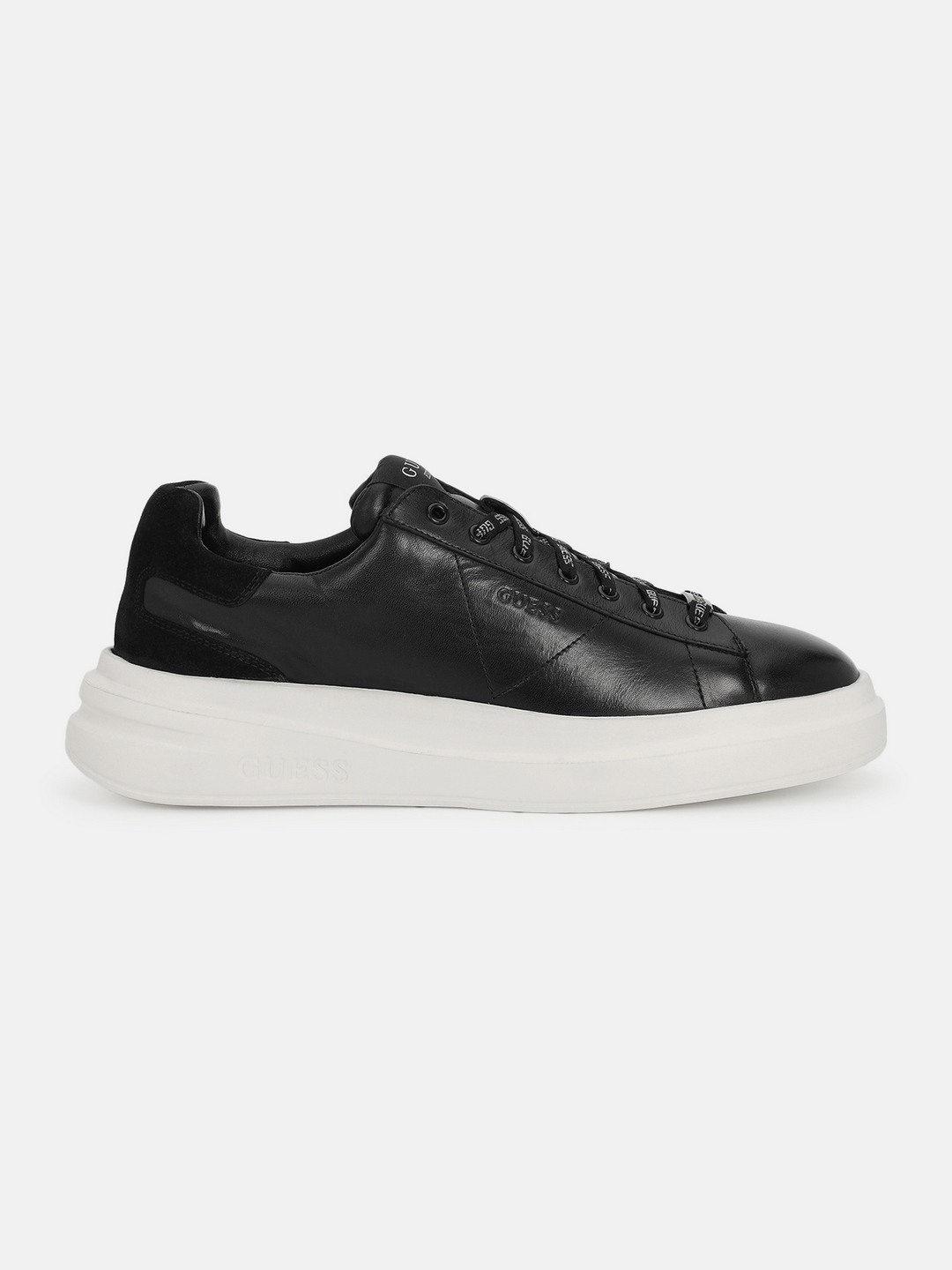 Men Coal Black Leather Lace-Ups Round Toe Cupsole Sneakers