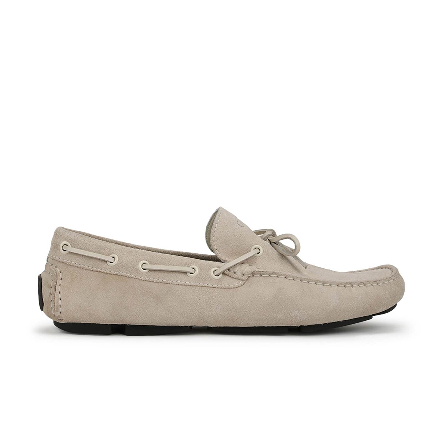 Men Beige Leather Round Toe Boat Shoes