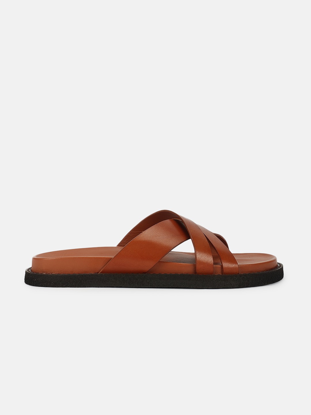 Tan Solid Slip-On Flat Sandals