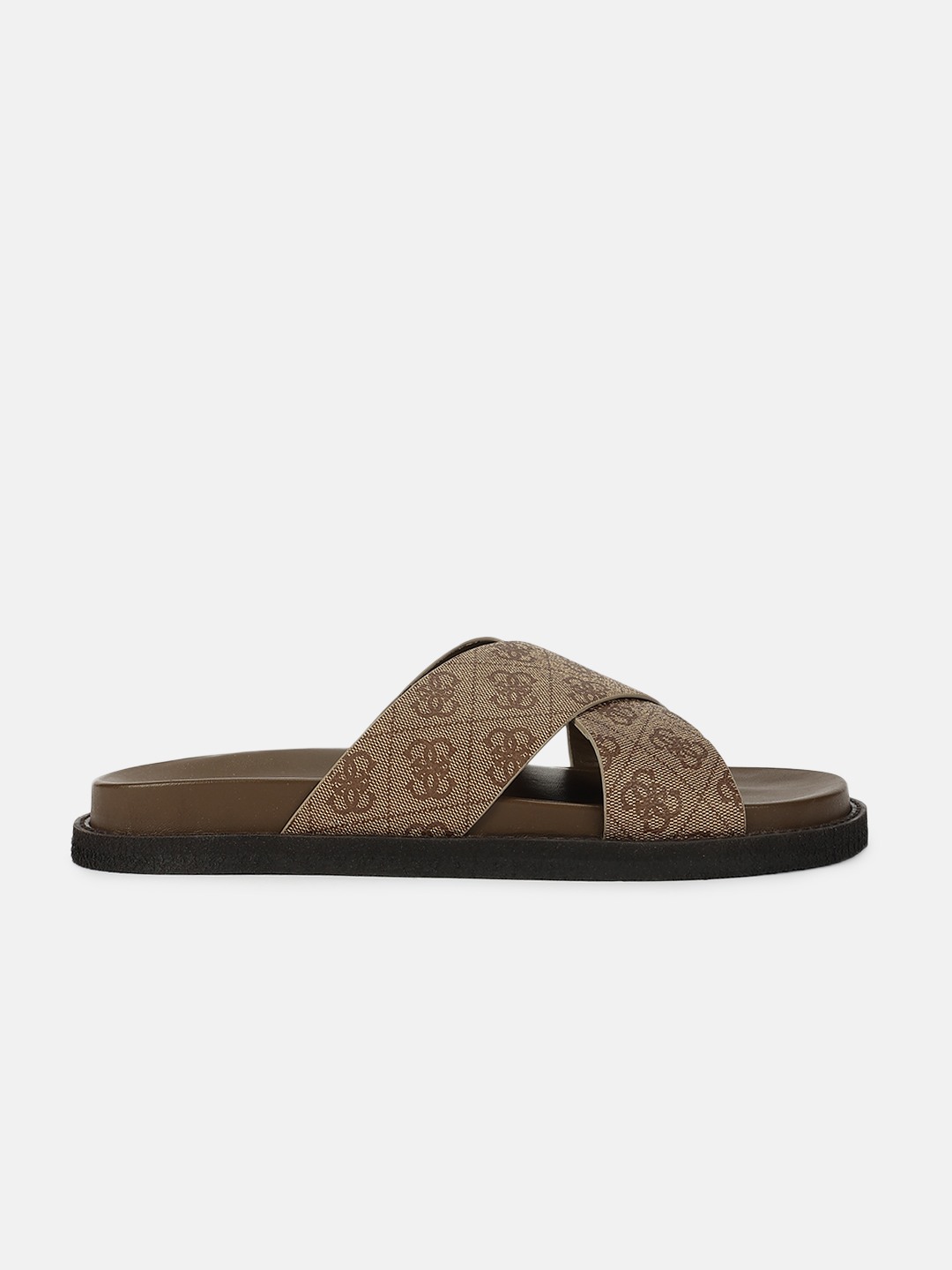 Beige Brown Monogram Slip-On Flat Sandals