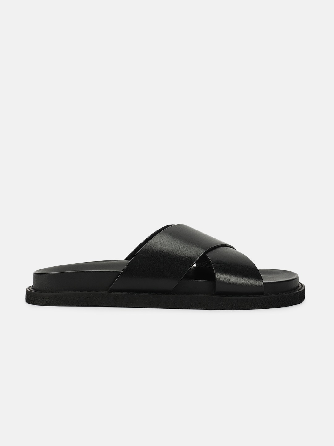Black Solid Slip-On Flat Sandals