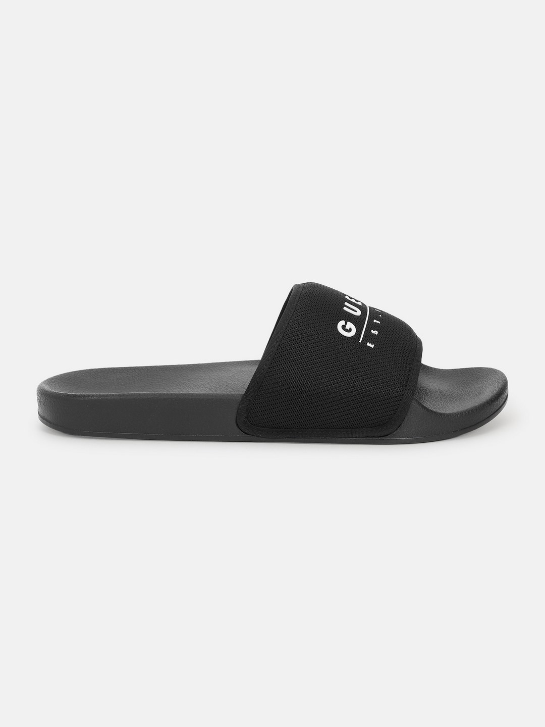 Men Black Polyester Slip-On Open Toe Sliders