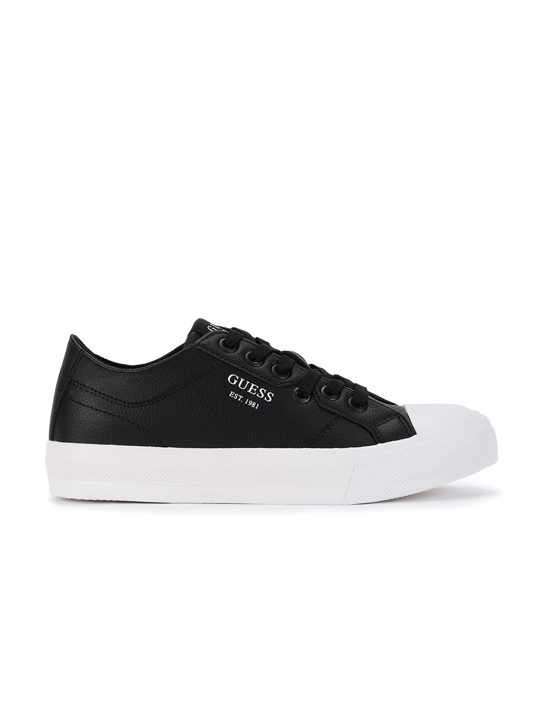 Men's Black White Solid Istria Low Lace-Up Sneakers