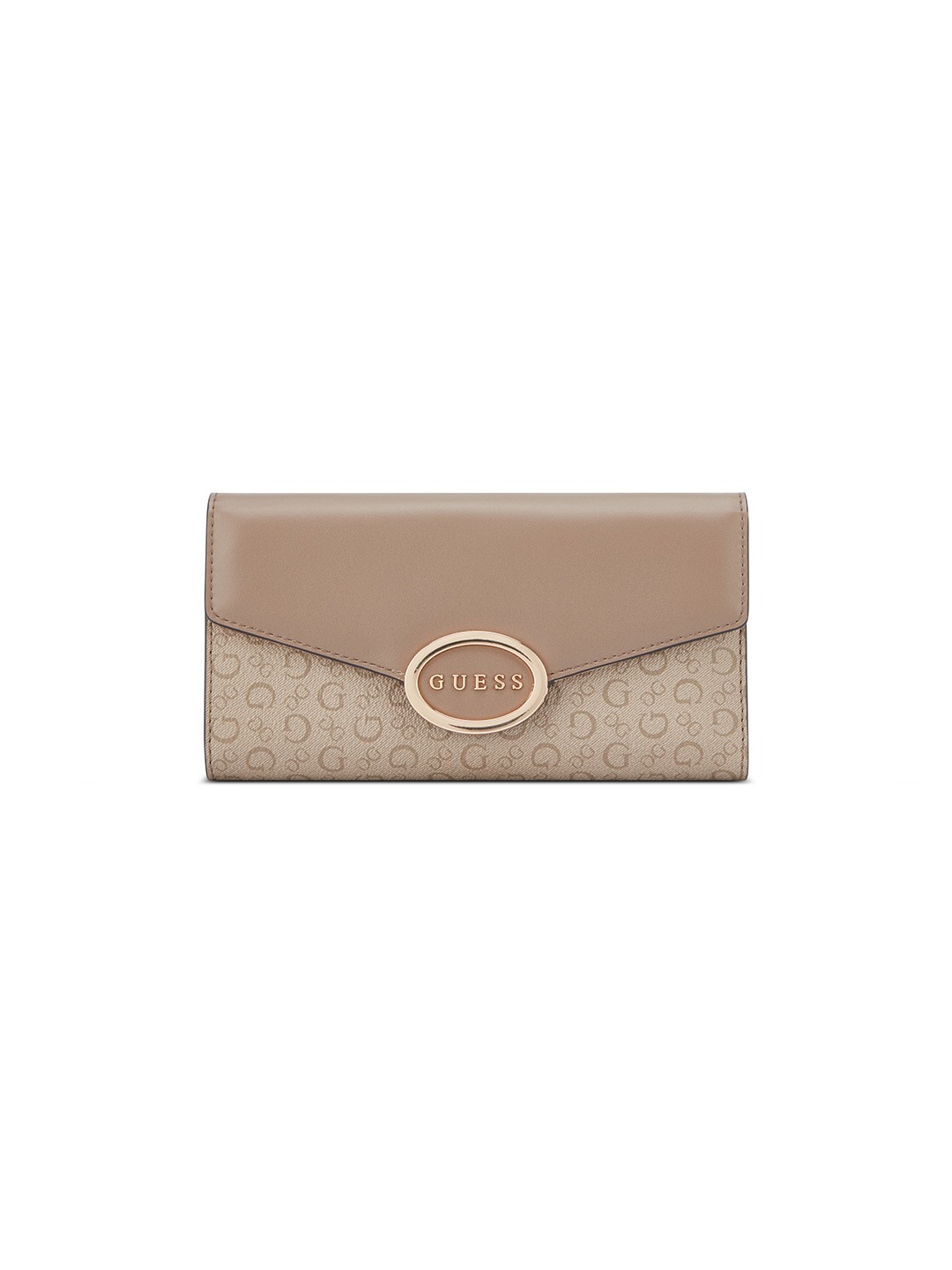 Taupe Printed Snap Button Gracia Multi Clutch Tri-Fold Wallet