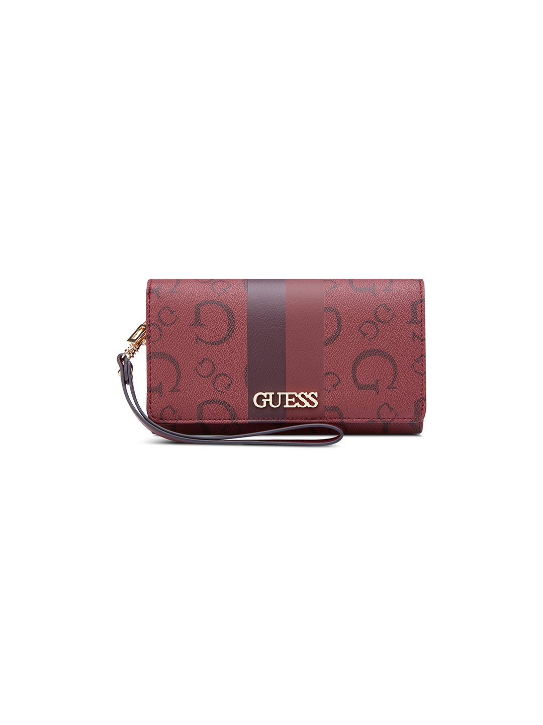 Oxblood Printed Zipper Wester Phone Organizer Zip Around Wallet