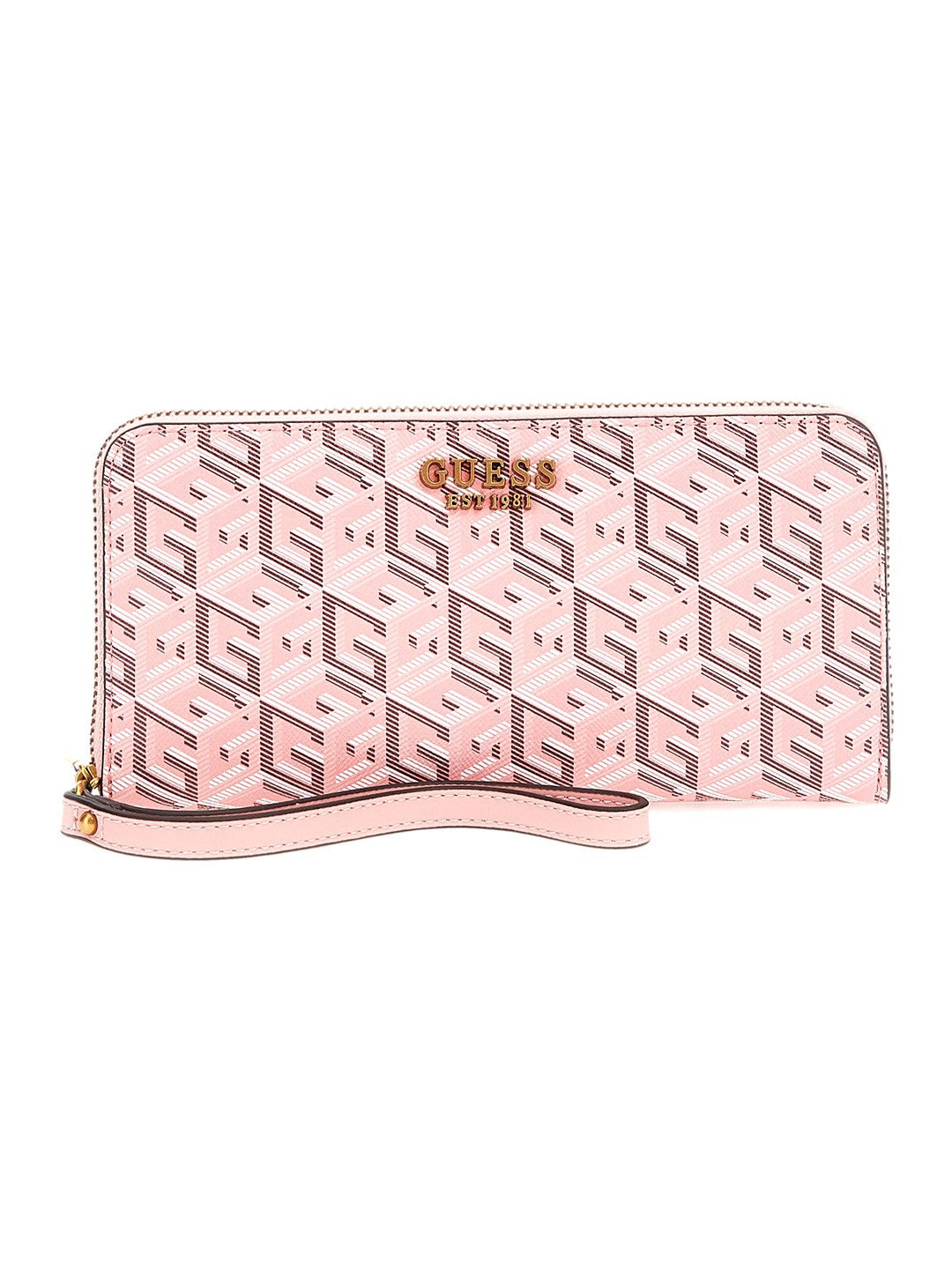 Guess Women Pink Printed Zip Around Wallet with Zip Closure
