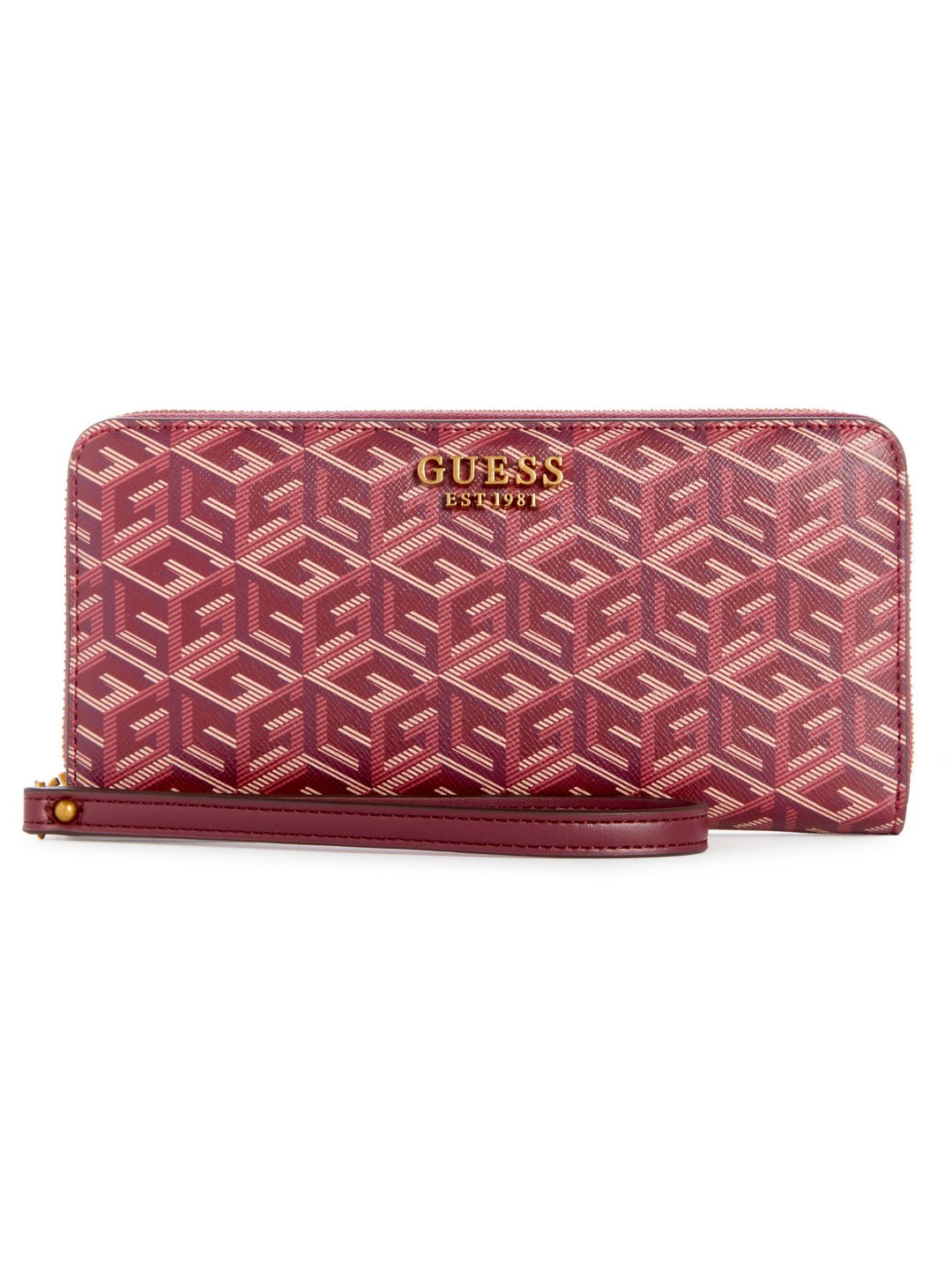 Merlot Logo Geometric Laurel Large Zip Around Wallet