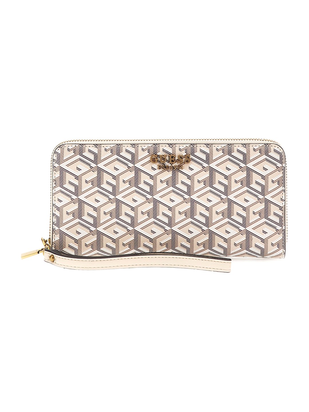 Guess Women Beige Printed Zip Around Wallet with Zip Closure