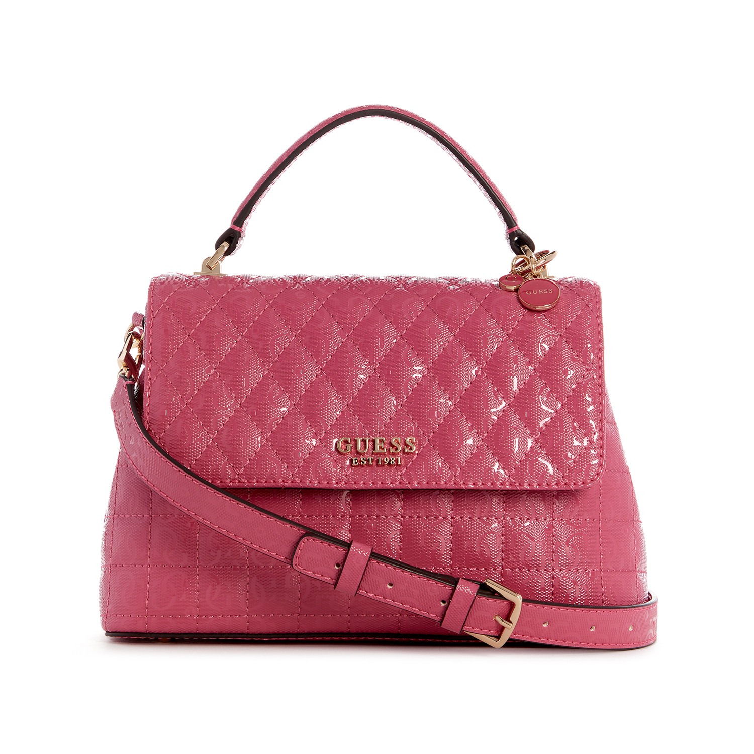Guess Women's Pink PU Quilted Satchel Bag