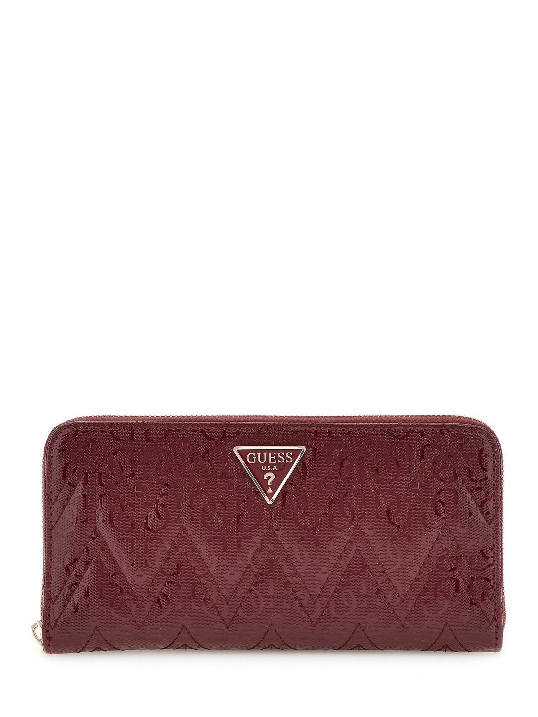 Guess Burgundy Printed Adelard Large Zip Around Wallet