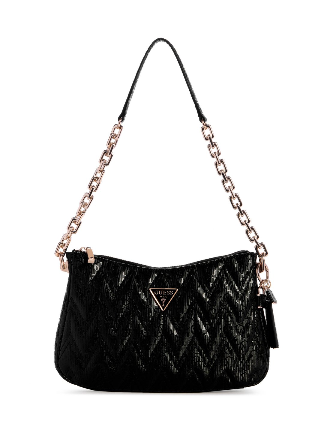 Guess Black Quilted Adelard Top Zip Shoulder Bag