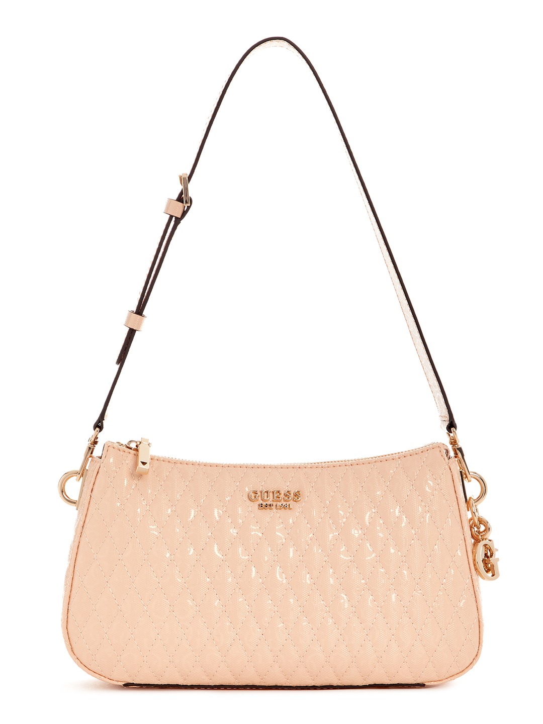 Apricot Quilted Polyurethane Betula Top Zip Shoulder Bag