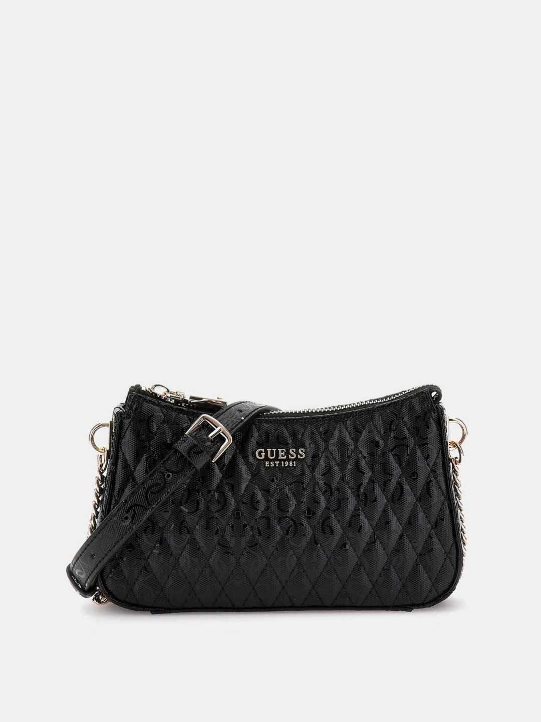 Black Quilted Betula Mini Crossbody Top Zip Bag
