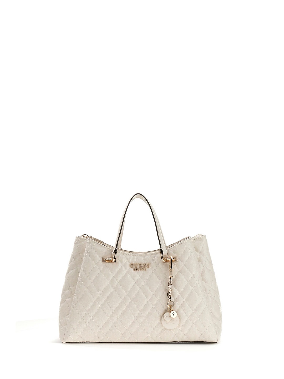Off White Quilted Zipper Isemay Girlfriend Tote Bag