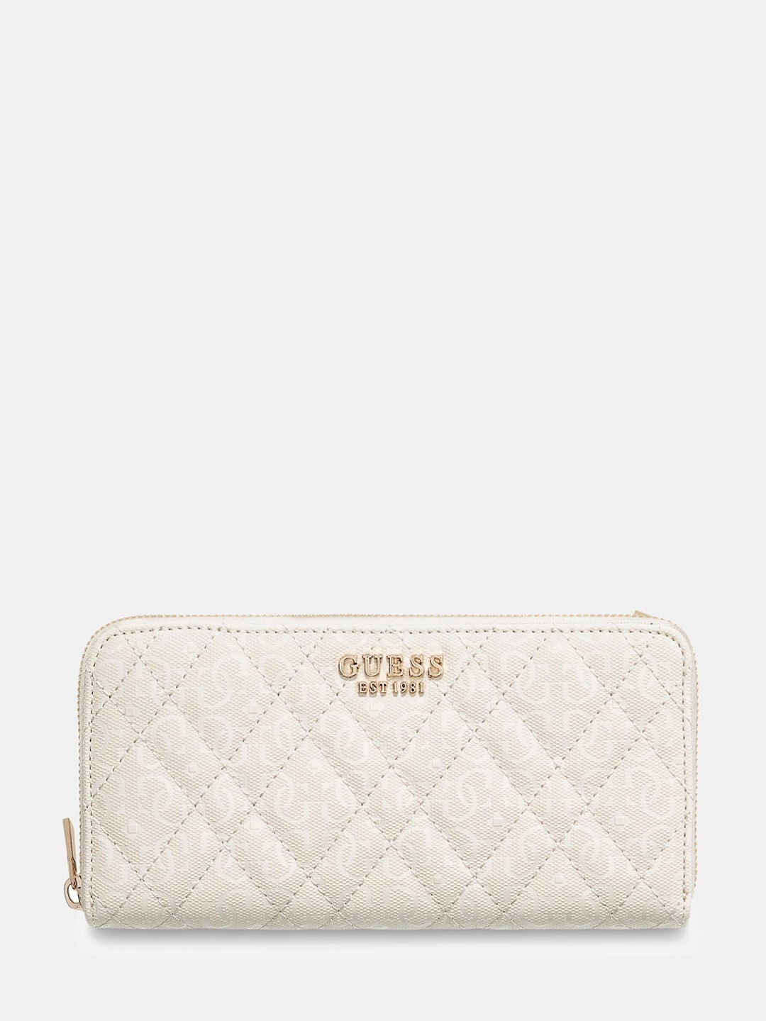 Off White Textured Zipper Isemay Large Zip Around Wallet