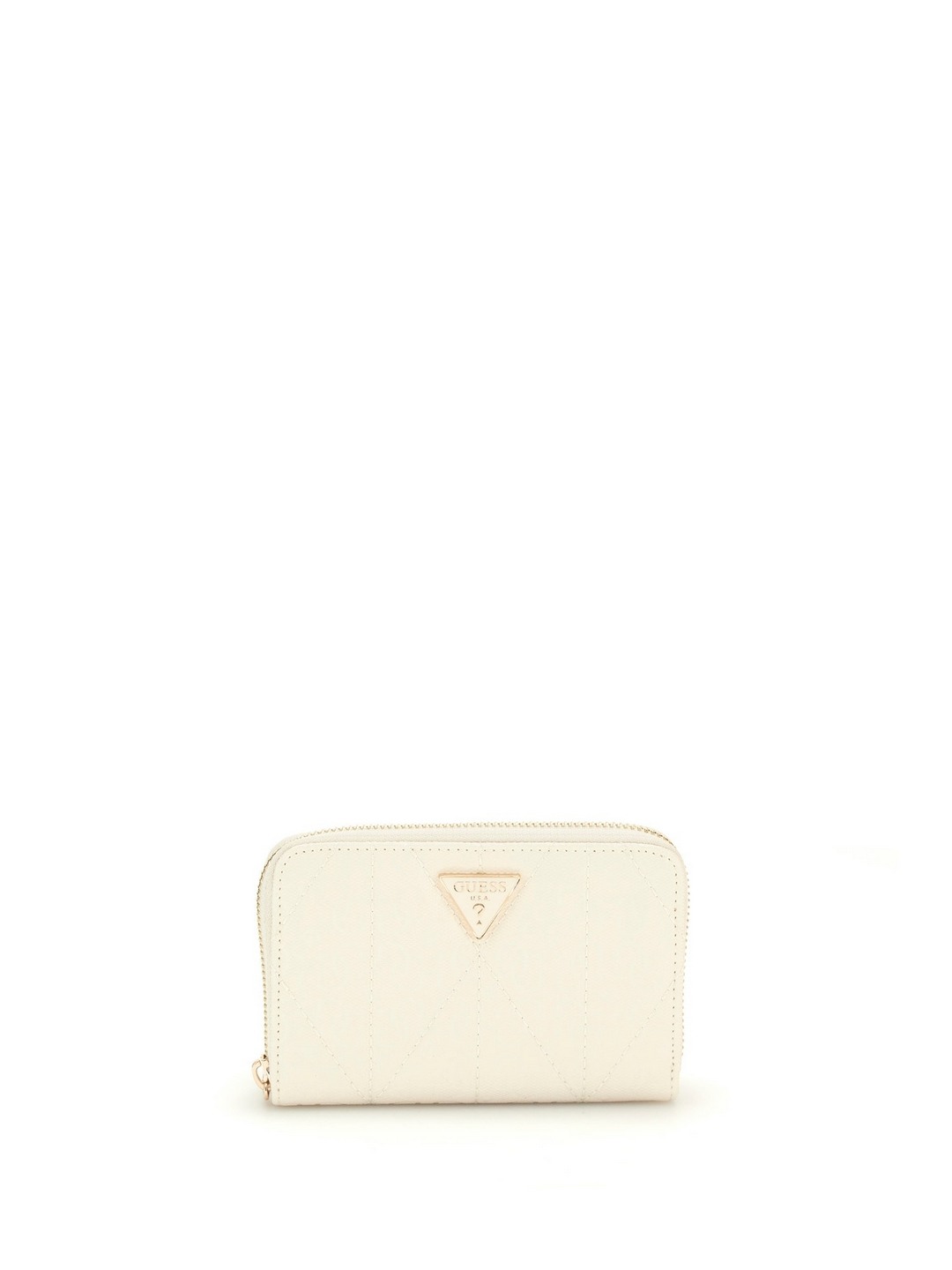 Guess Off White Quilted Aldina Medium Zip Around Wallet