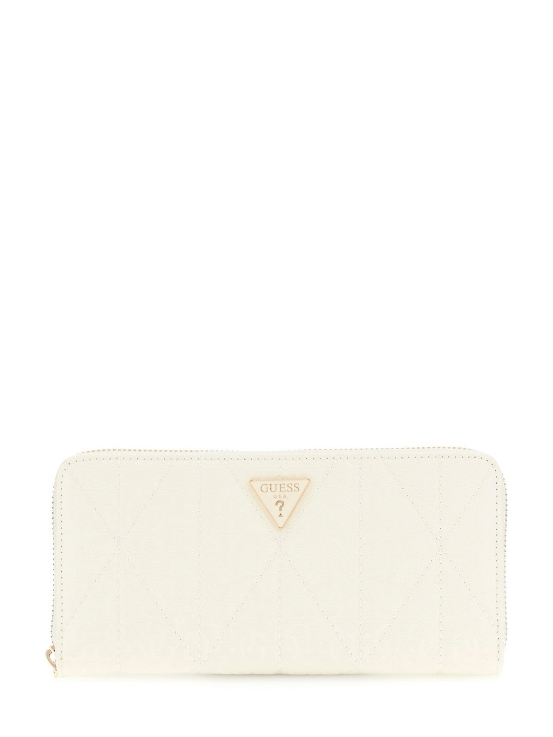 Guess Off White Quilted Aldina Large Zip Around Wallet