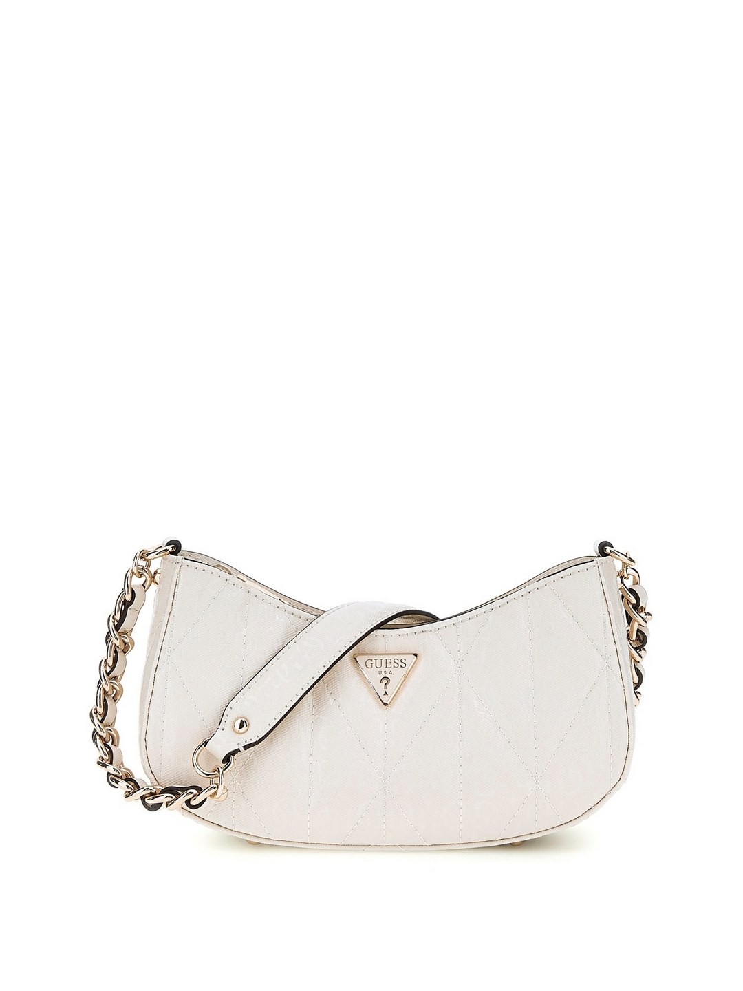 Guess Off White Quilted Aldina Top Zip Shoulder Bag