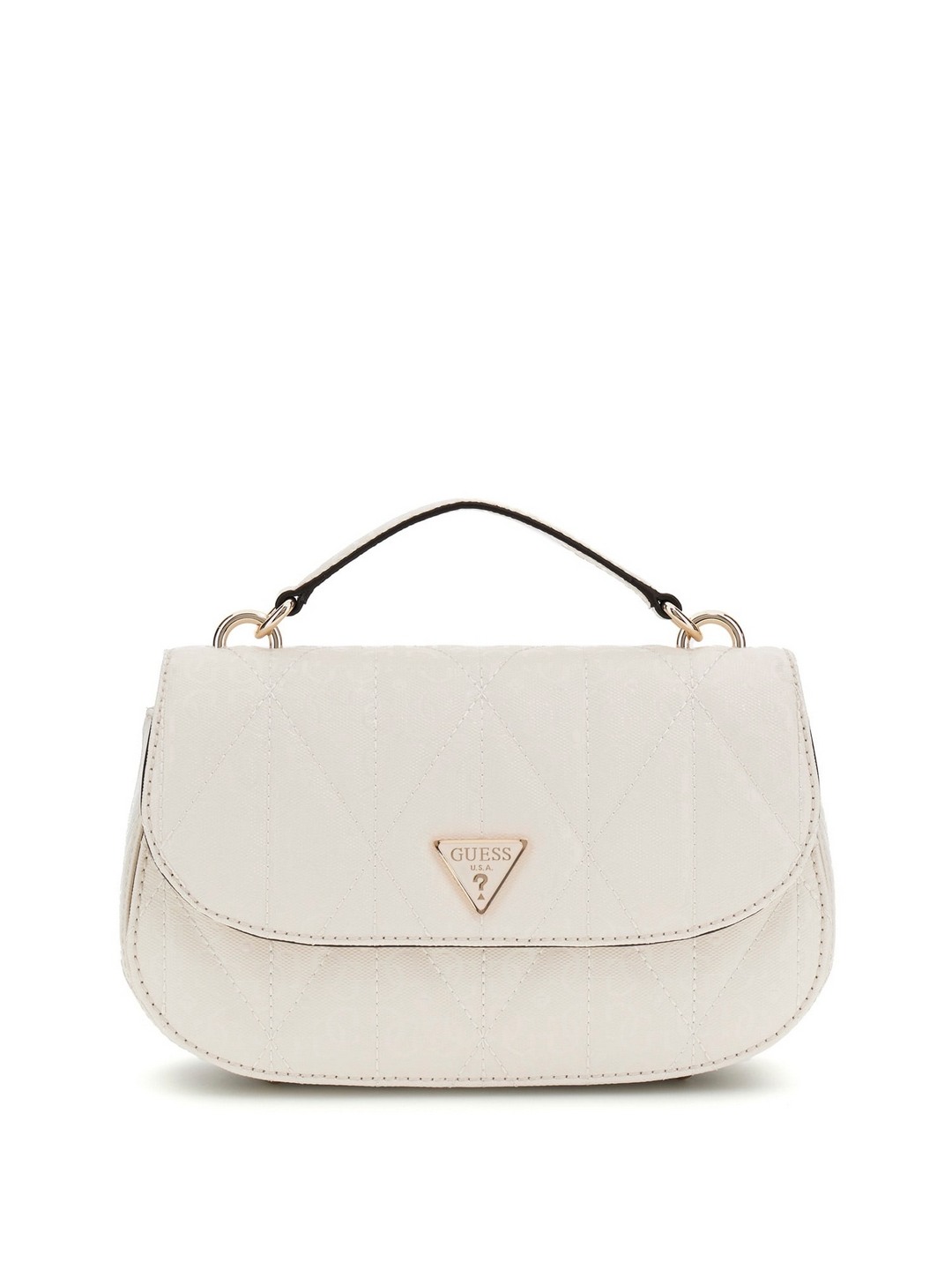 Guess Off White Quilted Aldina Top Handle Flap Crossbody Bag