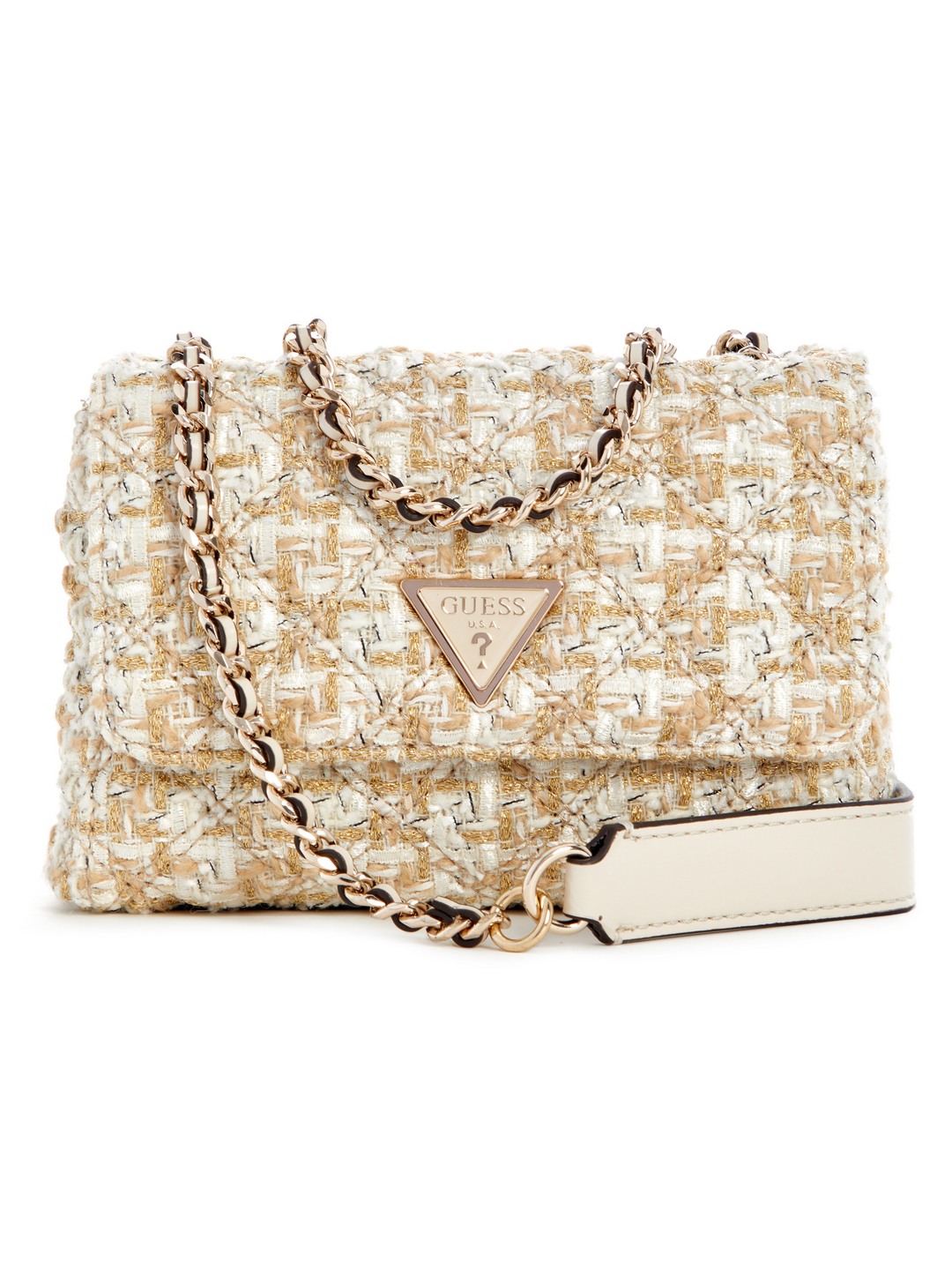 Gold Quilted Polyester Giully Mini Convertible Flap Crossbody Bag