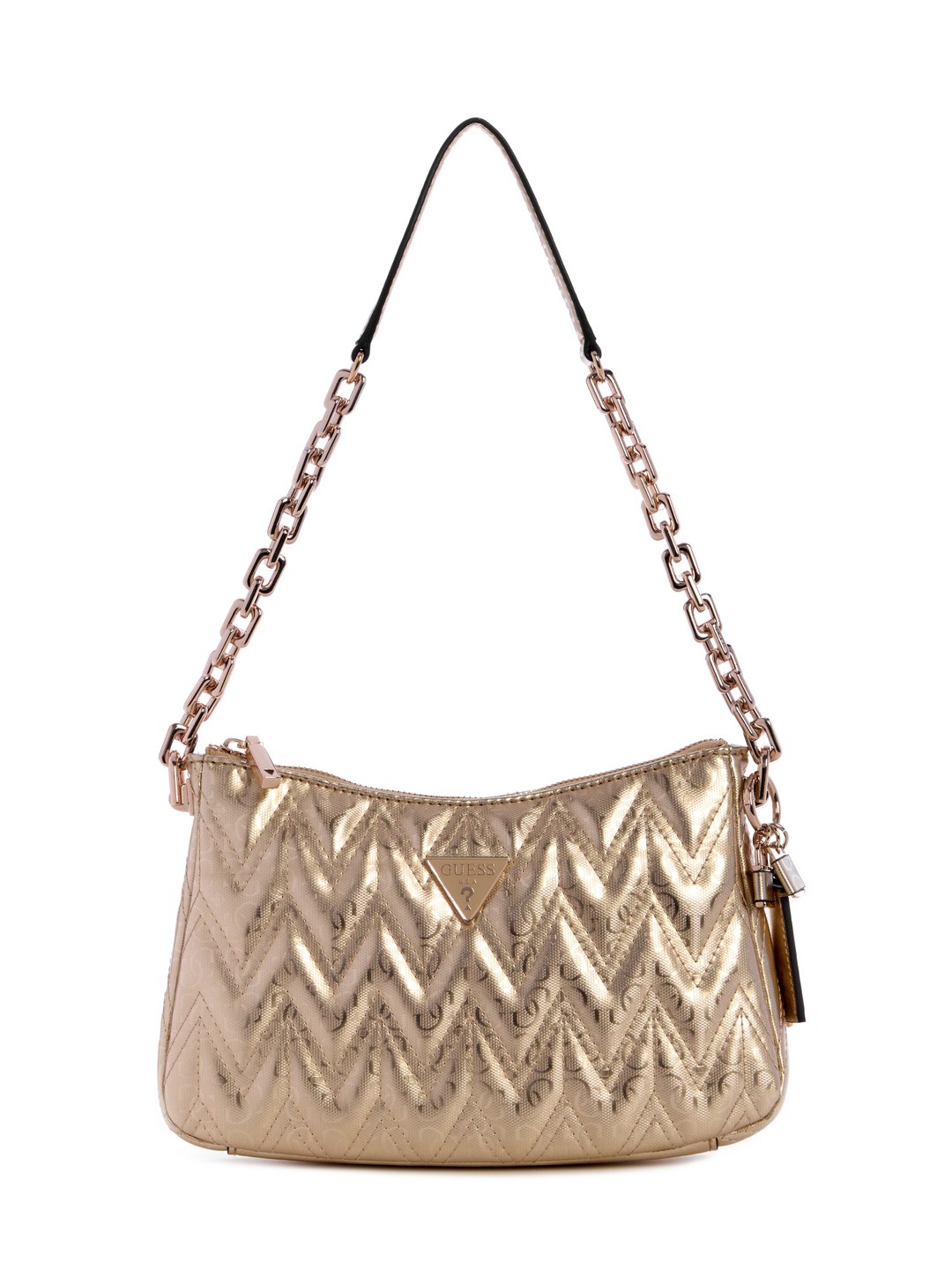 Guess Gold Quilted Adelard Top Zip Shoulder Bag