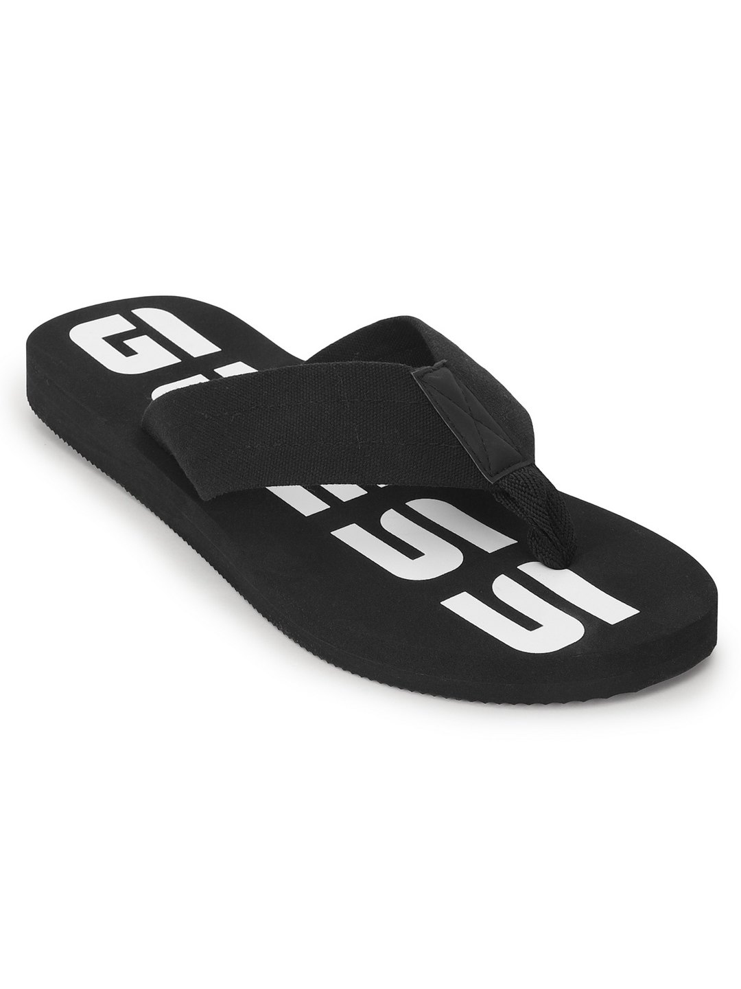 Black Polyurethane Slip-on Brand Logo Flip-Flops