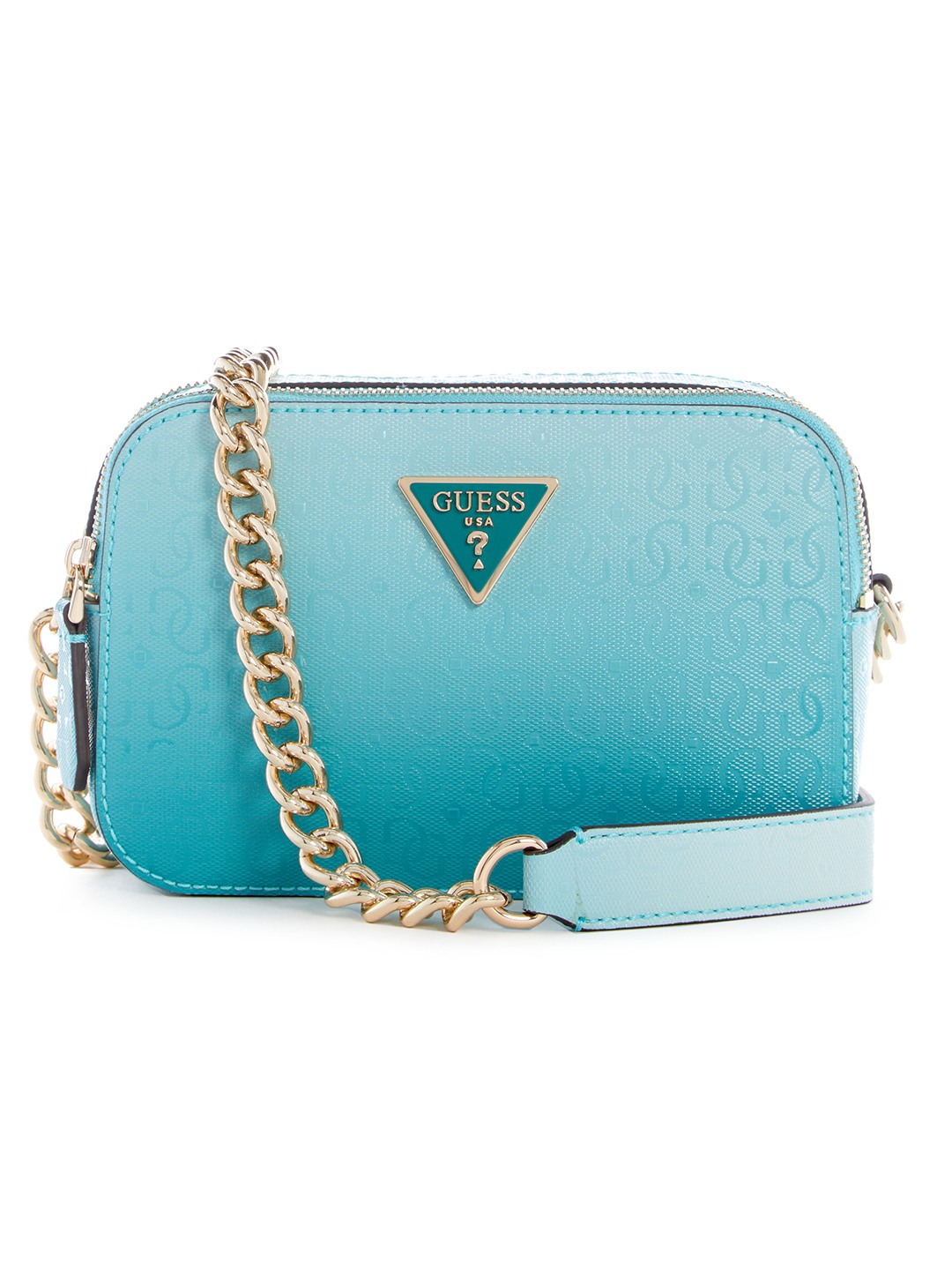 Guess Polyurethane Blue Solid Women Noelle Crossbody Camera Bag