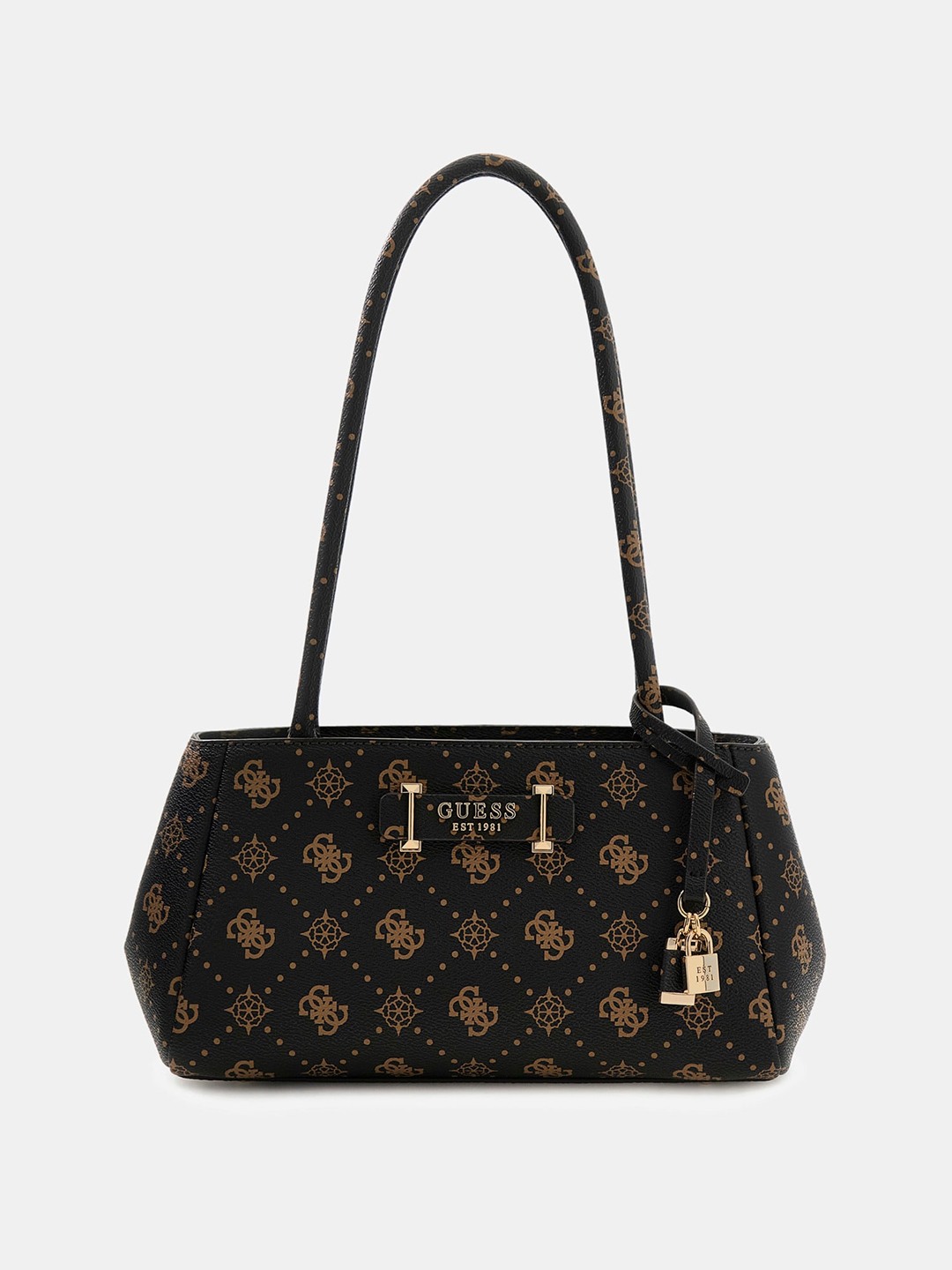 Espresso Printed Zipper Carrie Logo Girlfriend Shoulder Bag