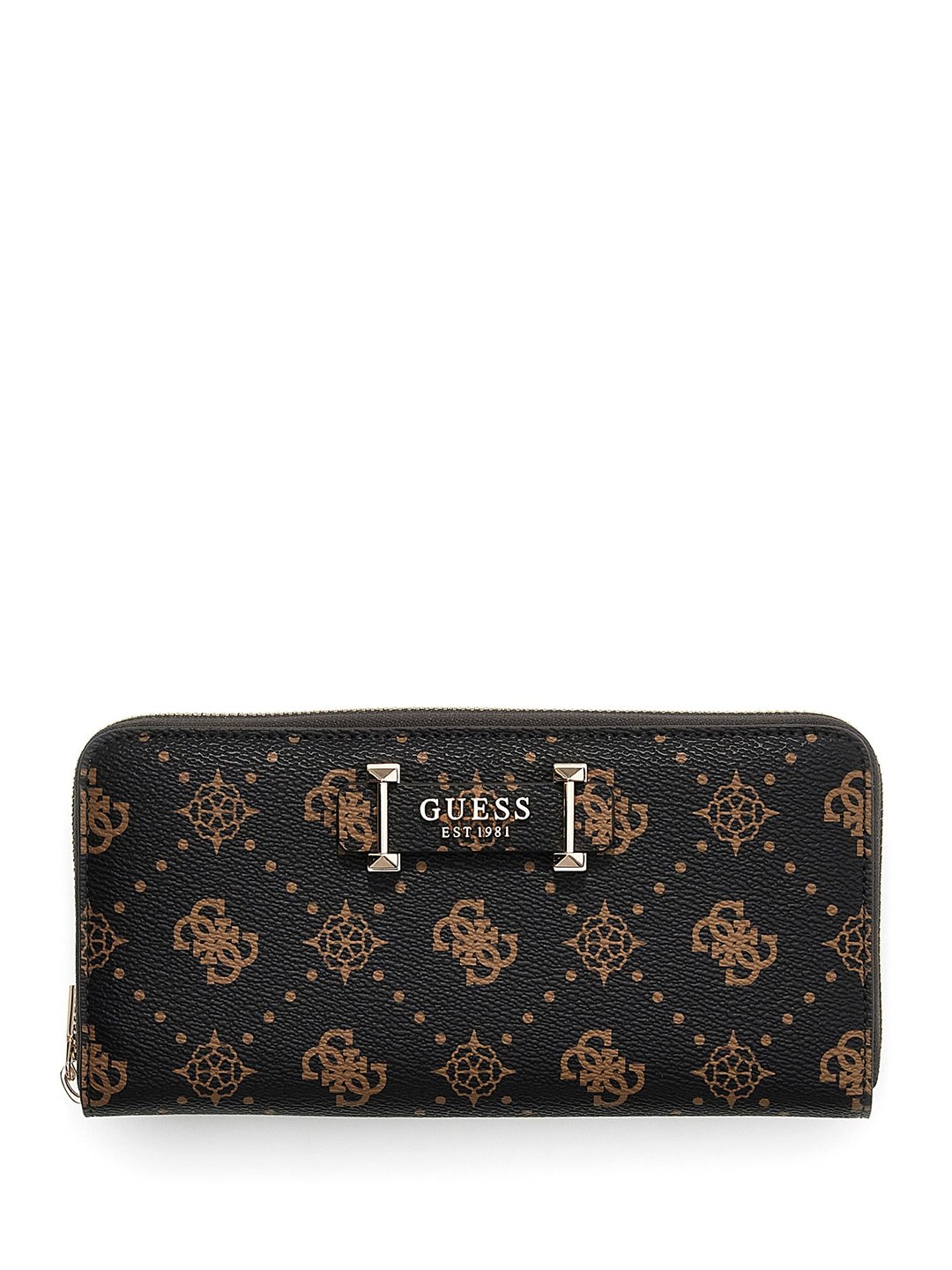 Espresso Printed Zipper Carrie Logo Large Zip Around Wallet